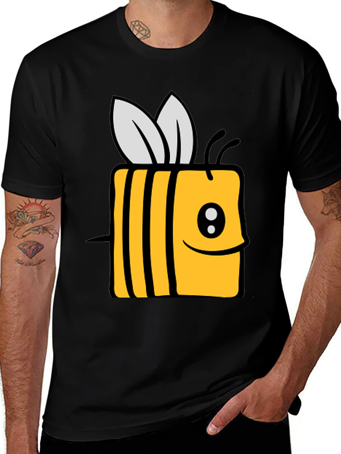 Cute Cartoon Bee Graphic Black T-Shirt