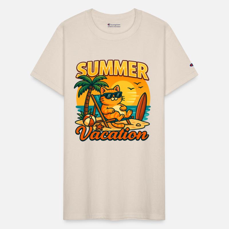 Summer Vacation Cat Illustration