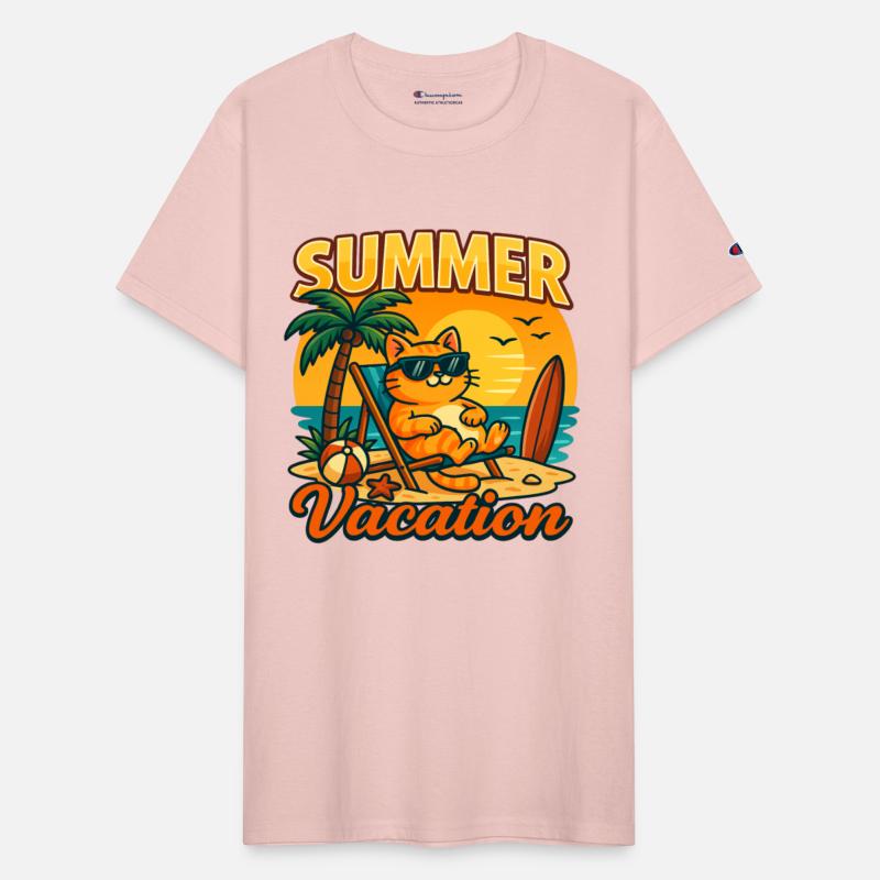 Summer Vacation Cat Illustration