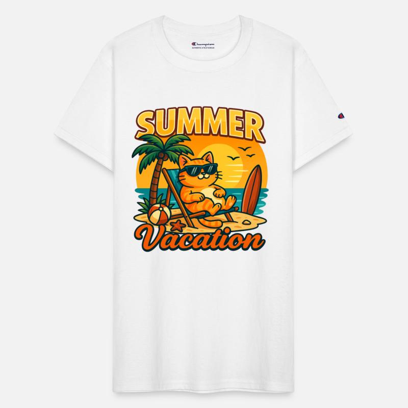 Summer Vacation Cat Illustration