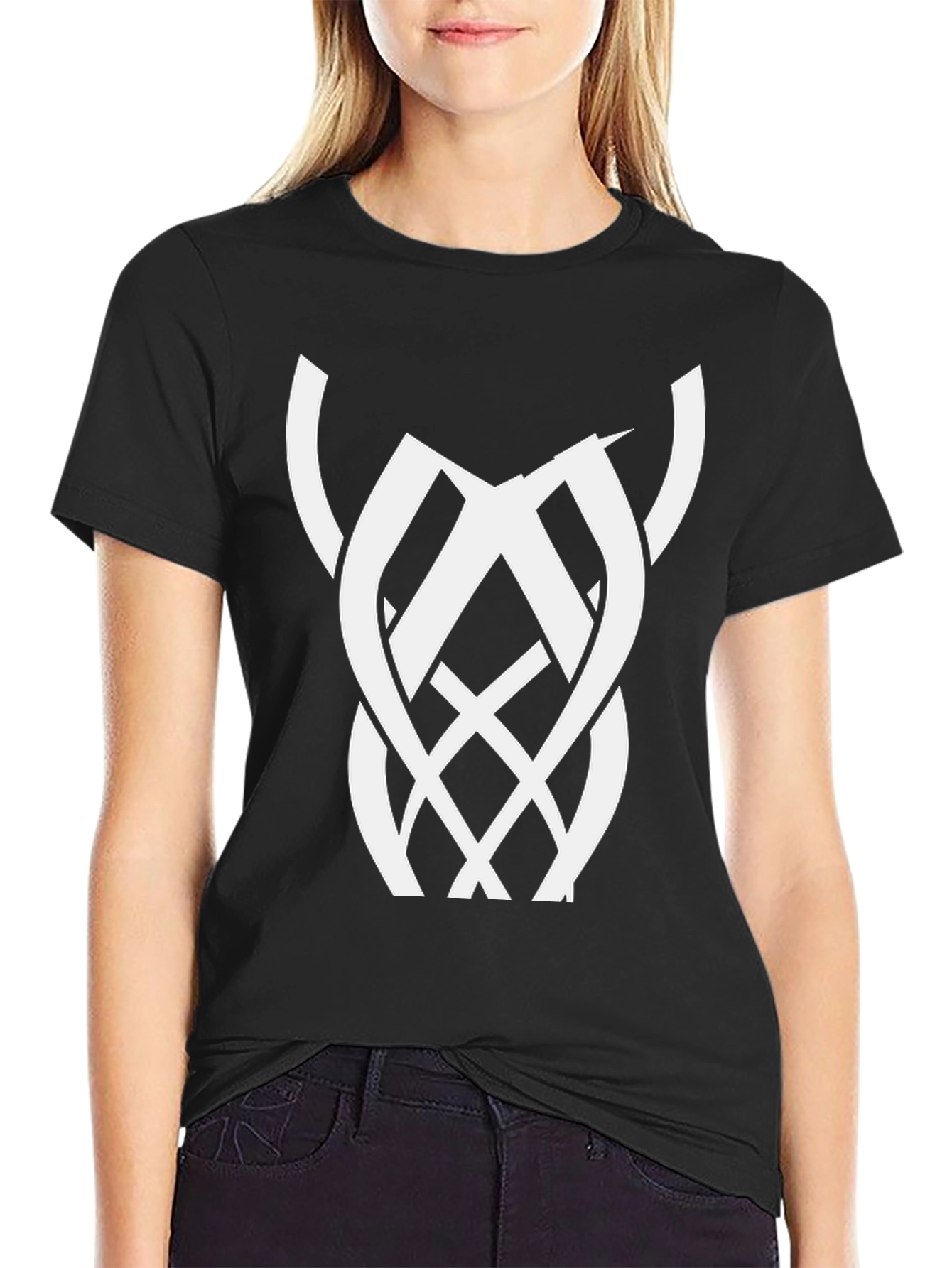 Black Graphic Tee with Abstract White Design