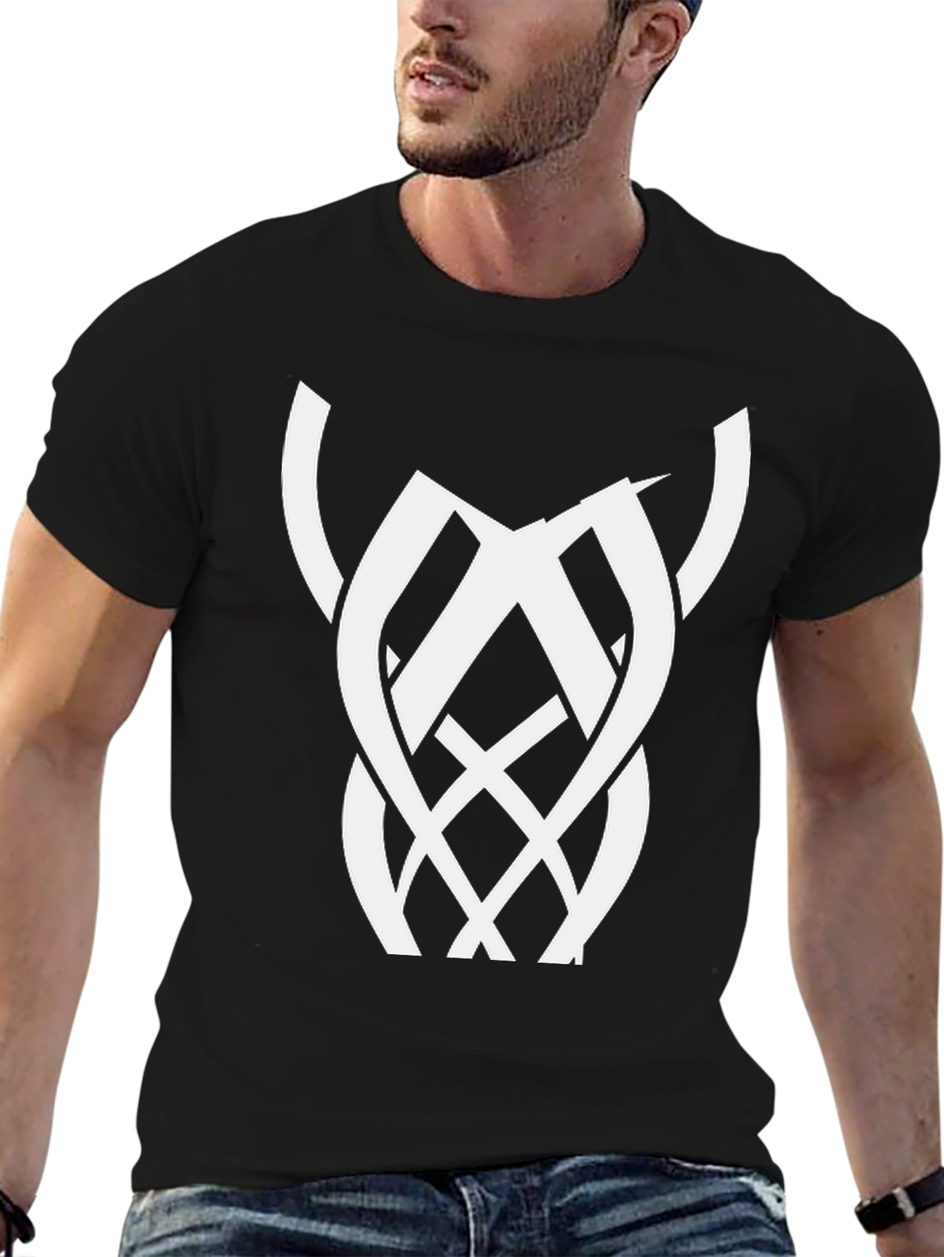 Black Graphic Tee with Abstract White Design