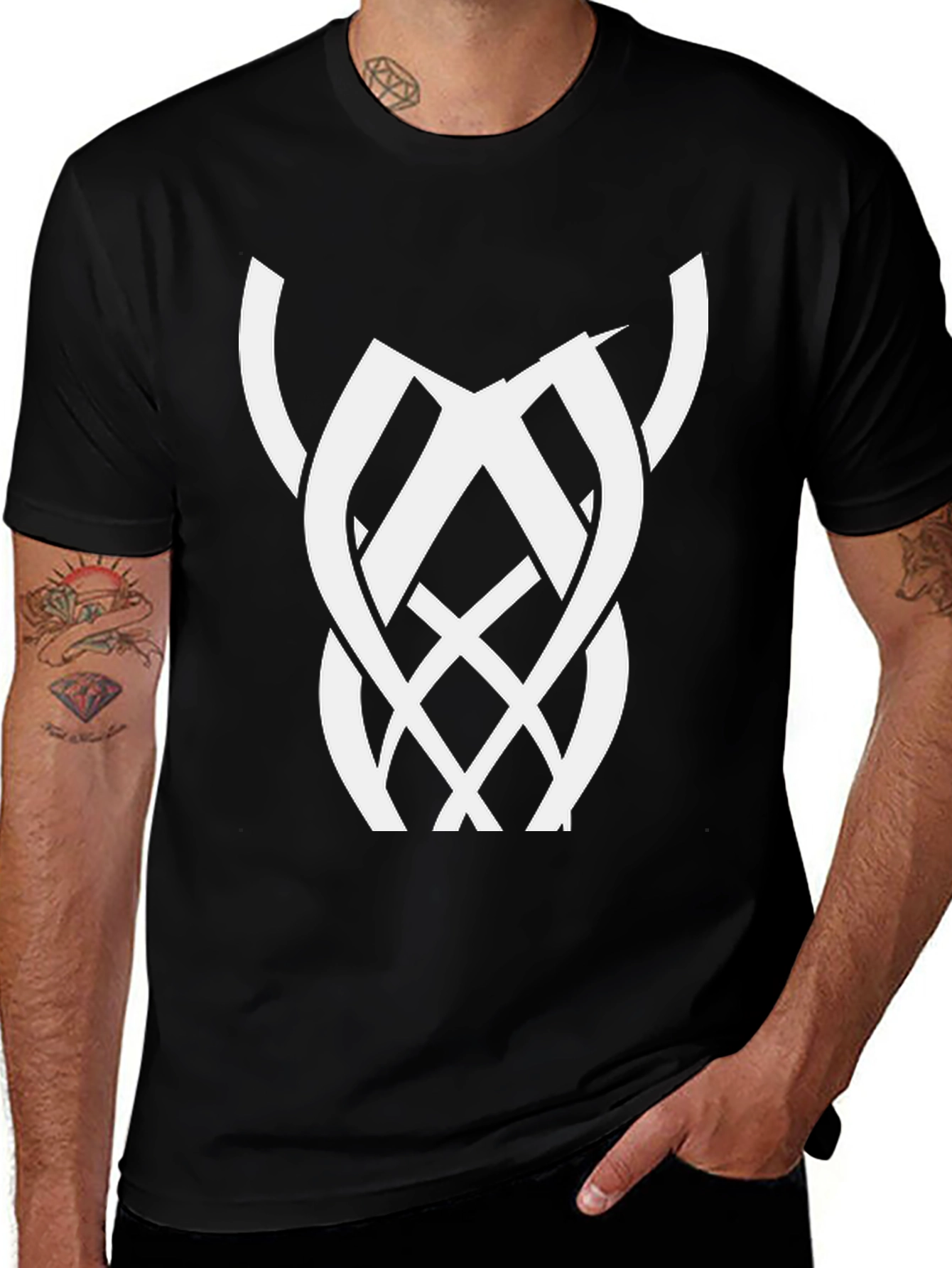 Black Graphic Tee with Abstract White Design
