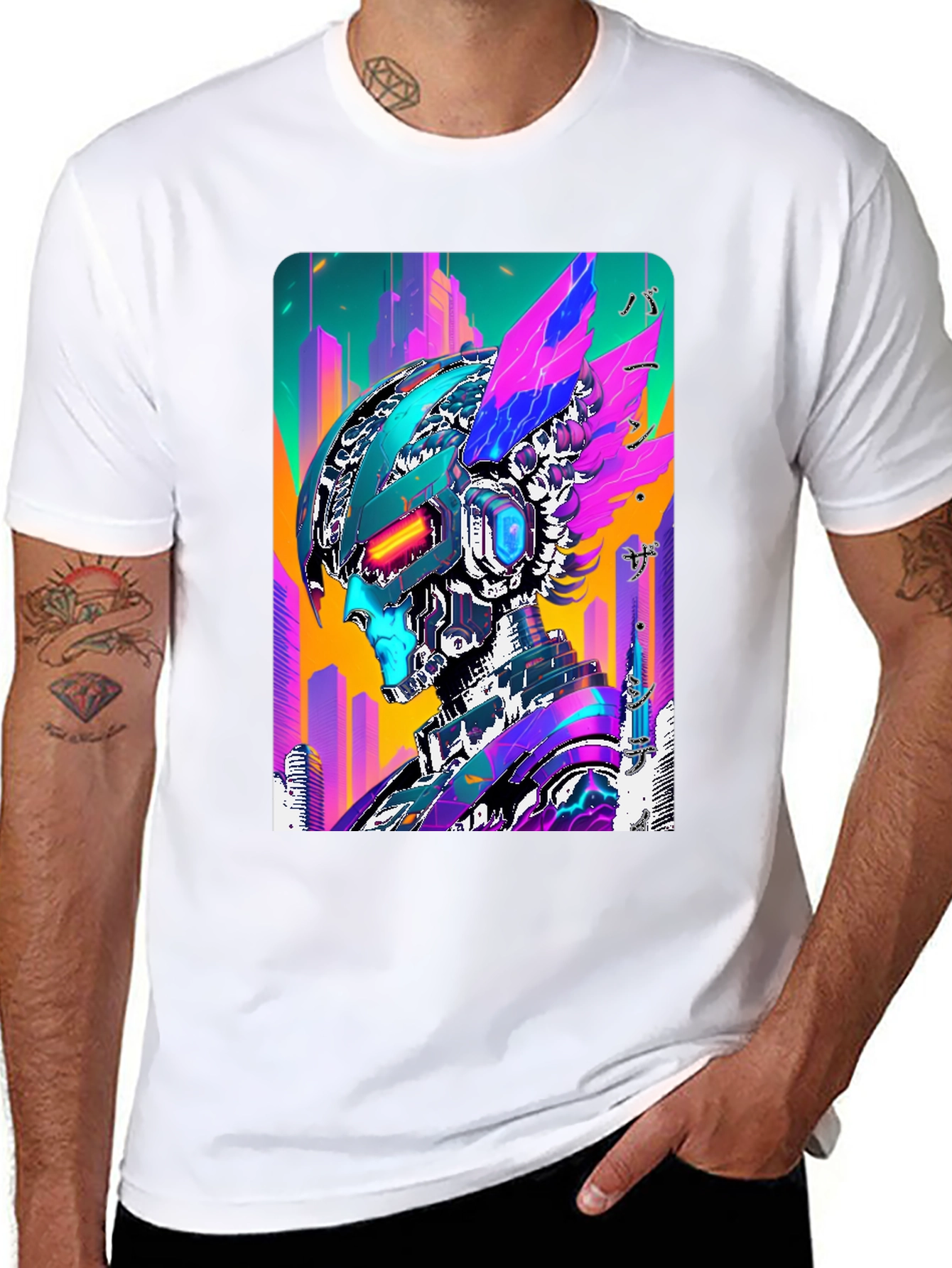Cyberpunk Robot Graphic Tee - Futuristic Streetwear
