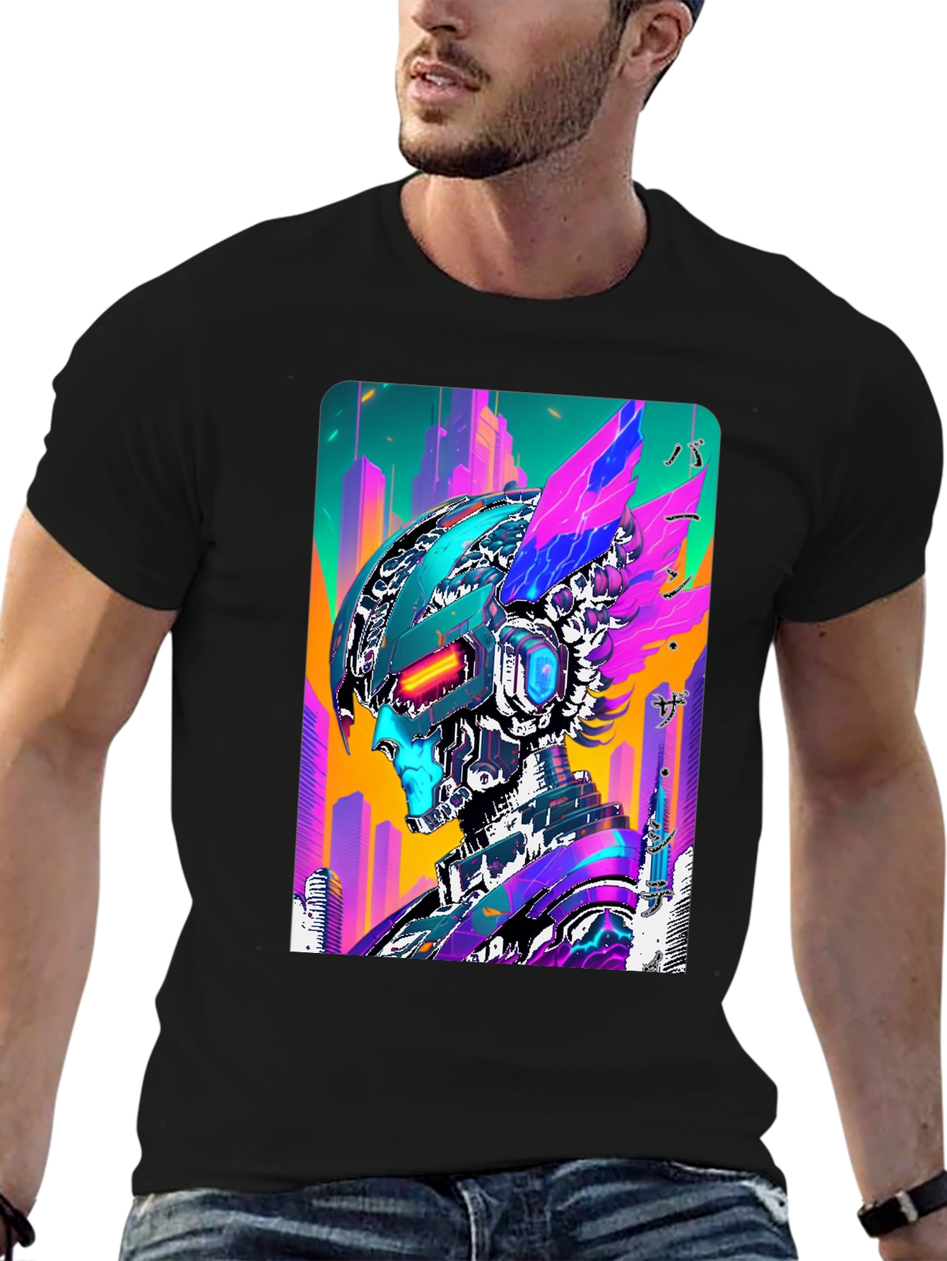 Cyberpunk Robot Graphic Tee - Futuristic Streetwear