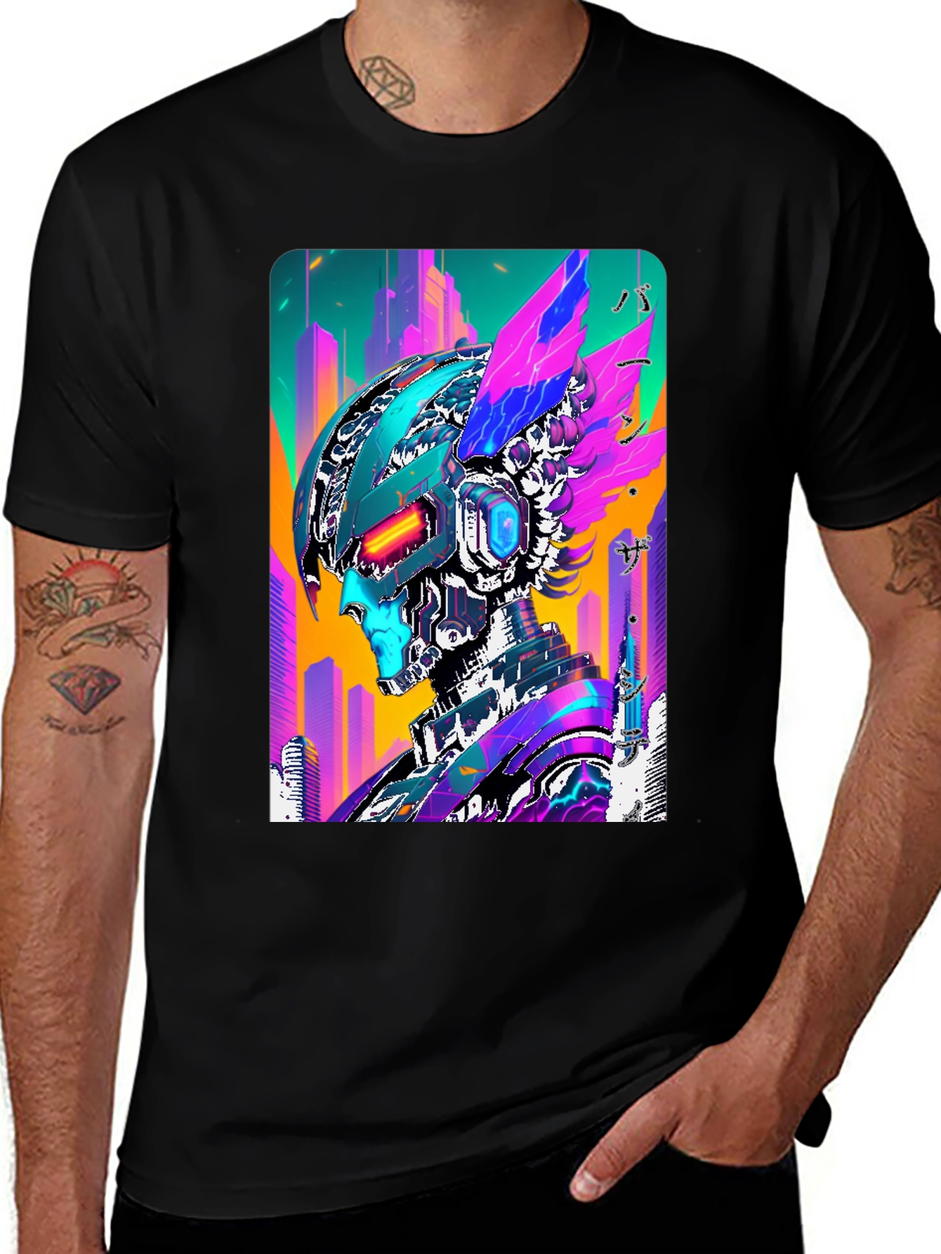 Cyberpunk Robot Graphic Tee - Futuristic Streetwear