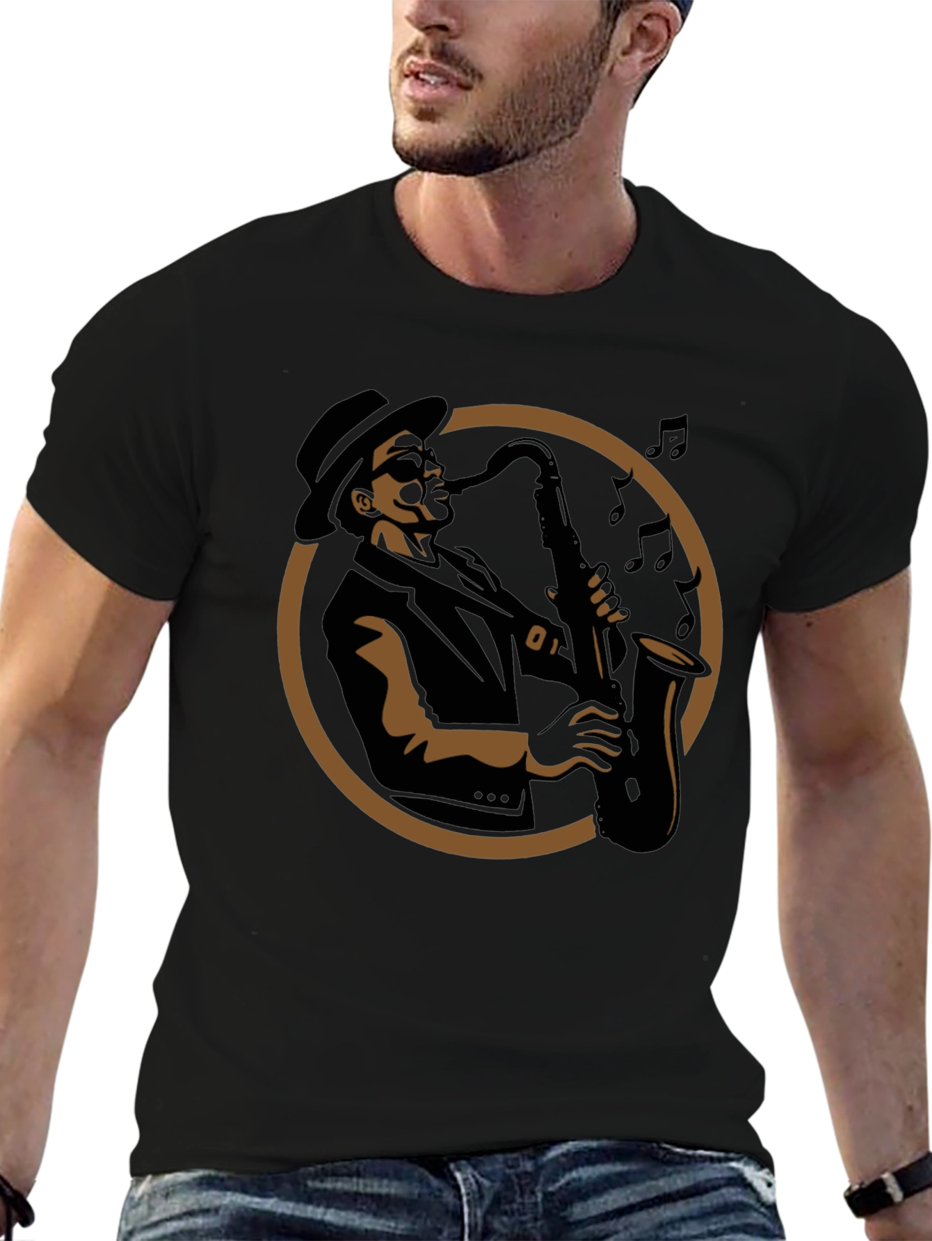 Cool Jazz Saxophone Player Graphic T-Shirt - Black
