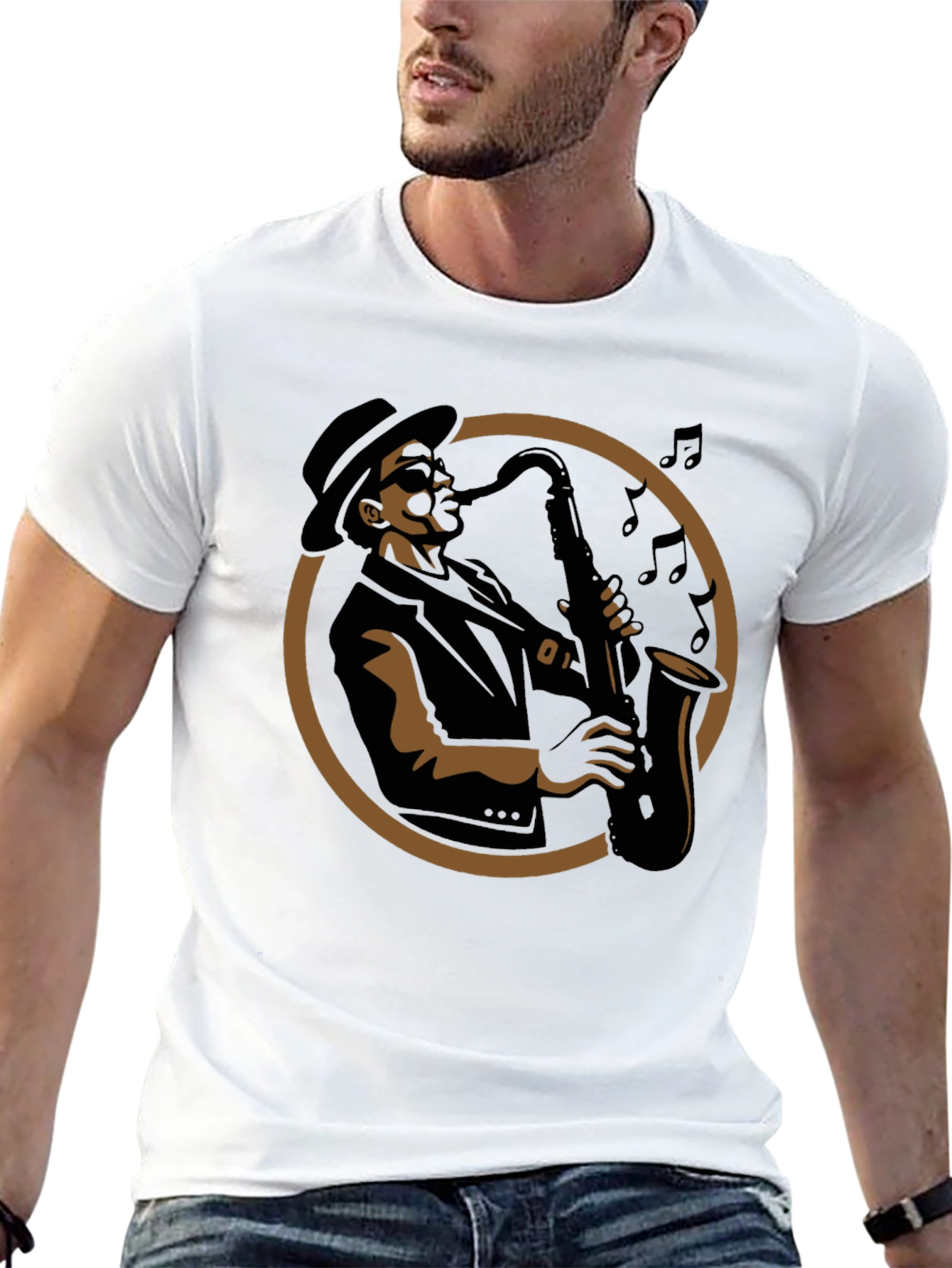 Cool Jazz Saxophone Player Graphic T-Shirt - Black