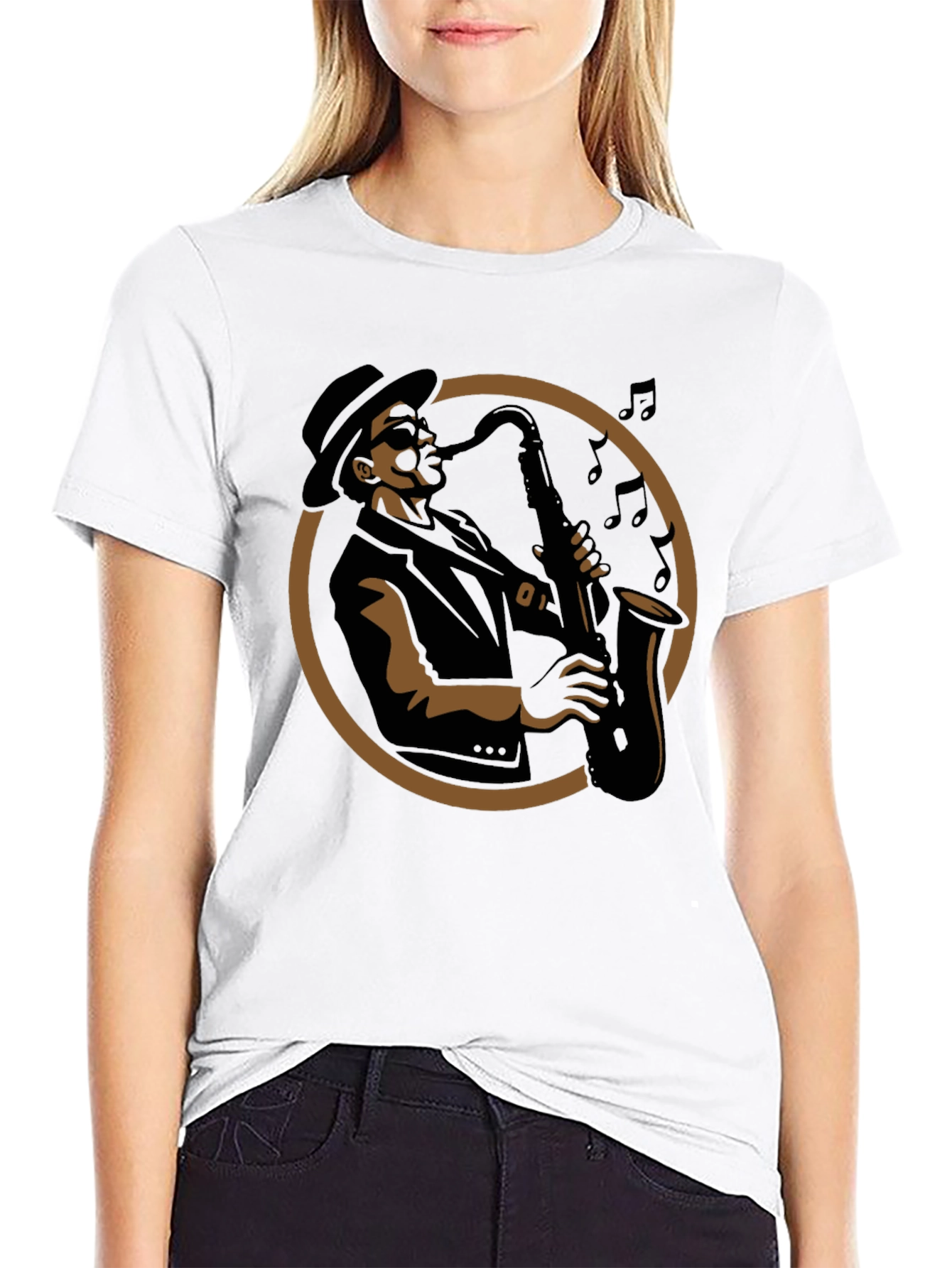 Cool Jazz Saxophone Player Graphic T-Shirt - Black