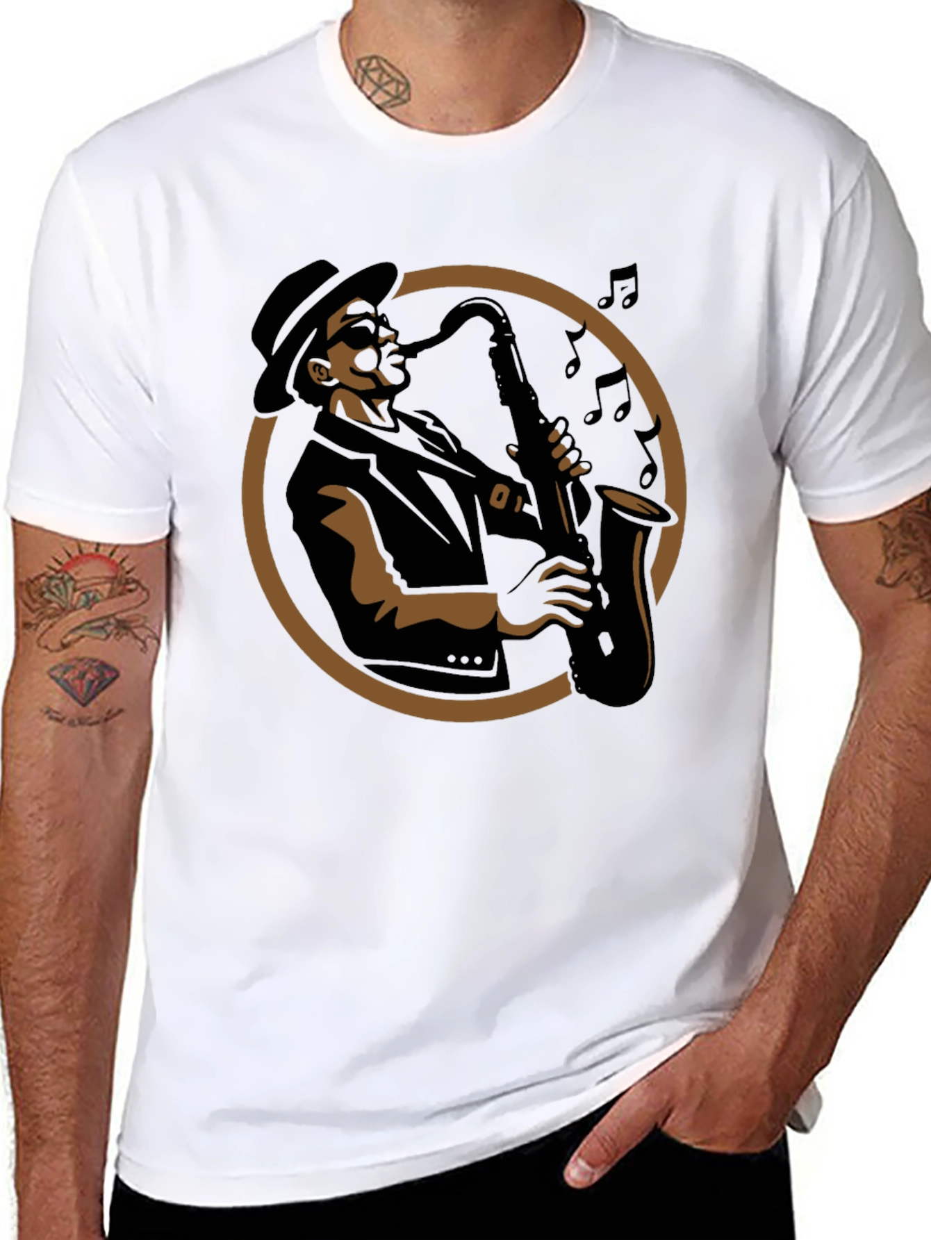 Cool Jazz Saxophone Player Graphic T-Shirt - Black