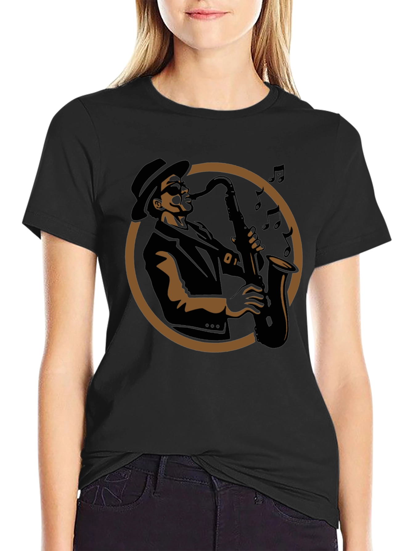 Cool Jazz Saxophone Player Graphic T-Shirt - Black