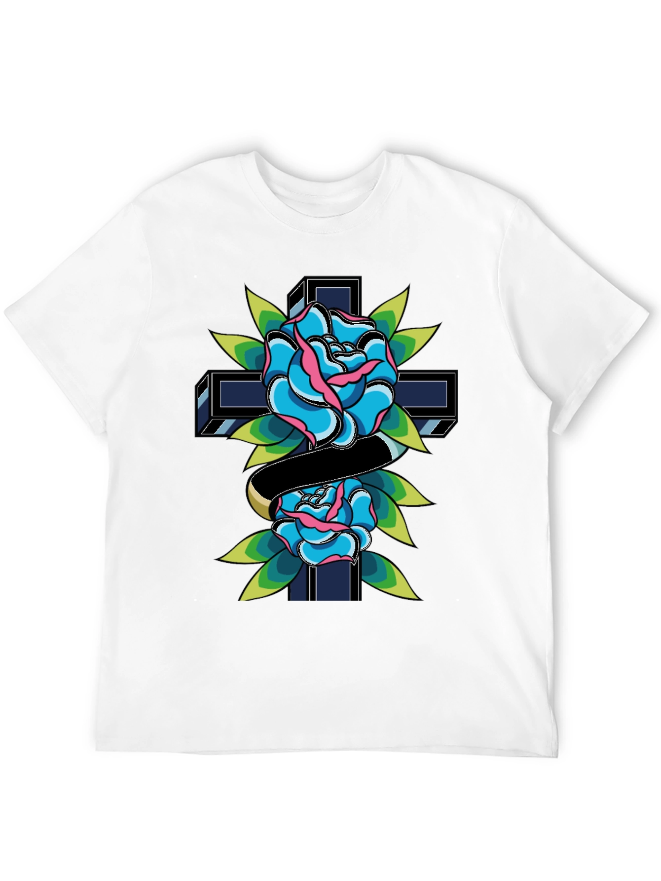 Rose & Cross Graphic Tee - Classic Tattoo Style