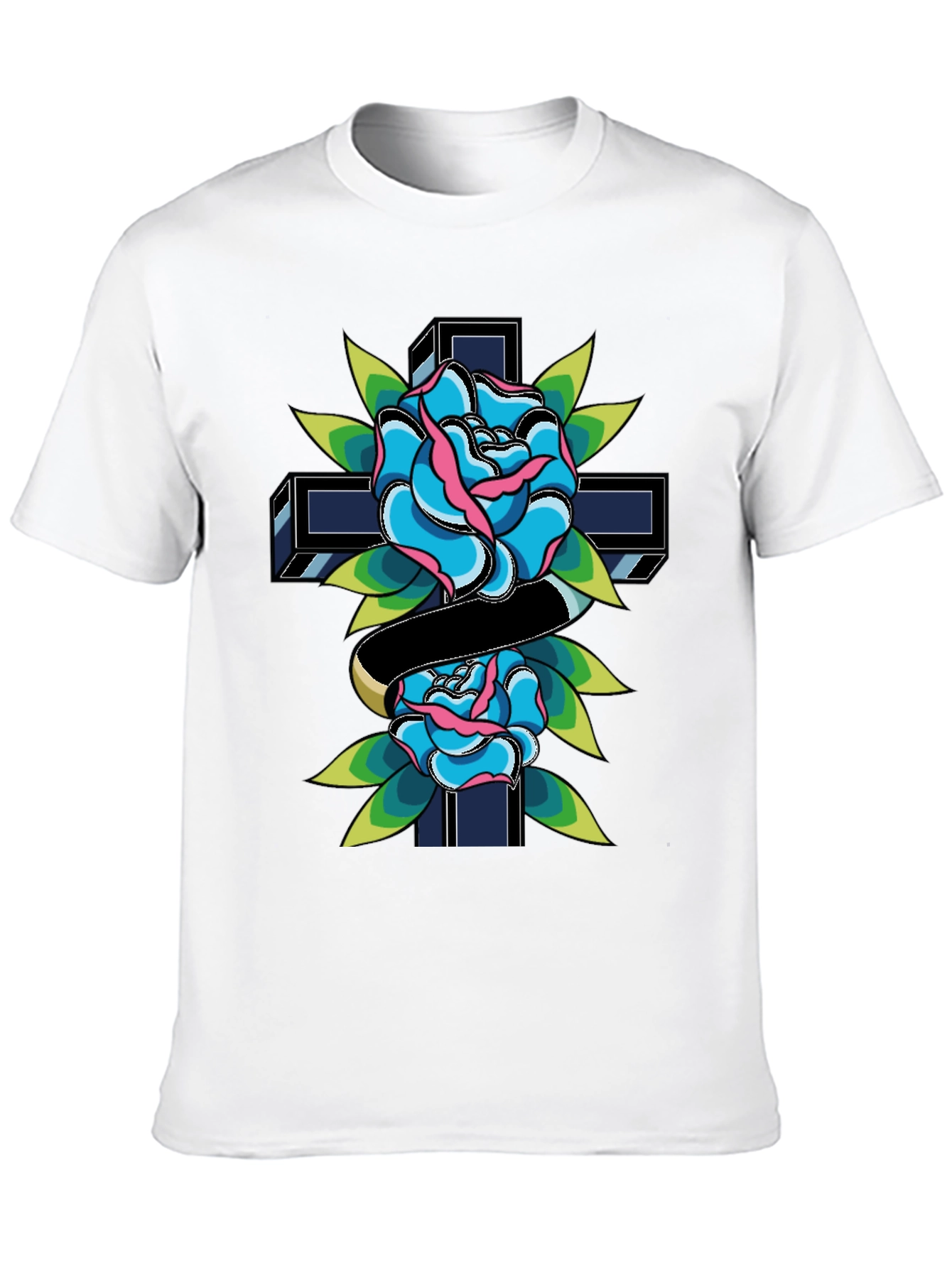 Rose & Cross Graphic Tee - Classic Tattoo Style