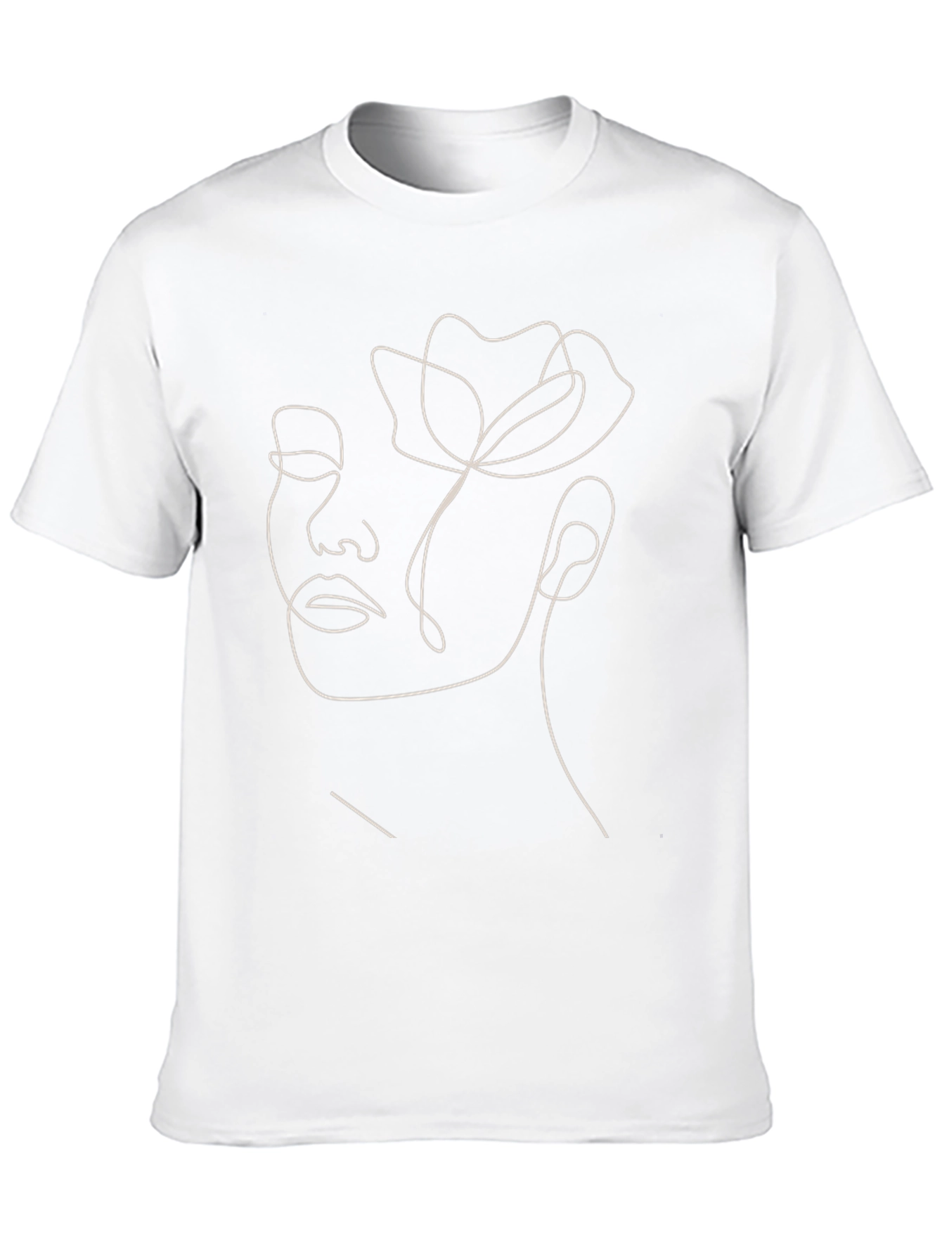 Abstract Floral Face Line Art Black T-Shirt