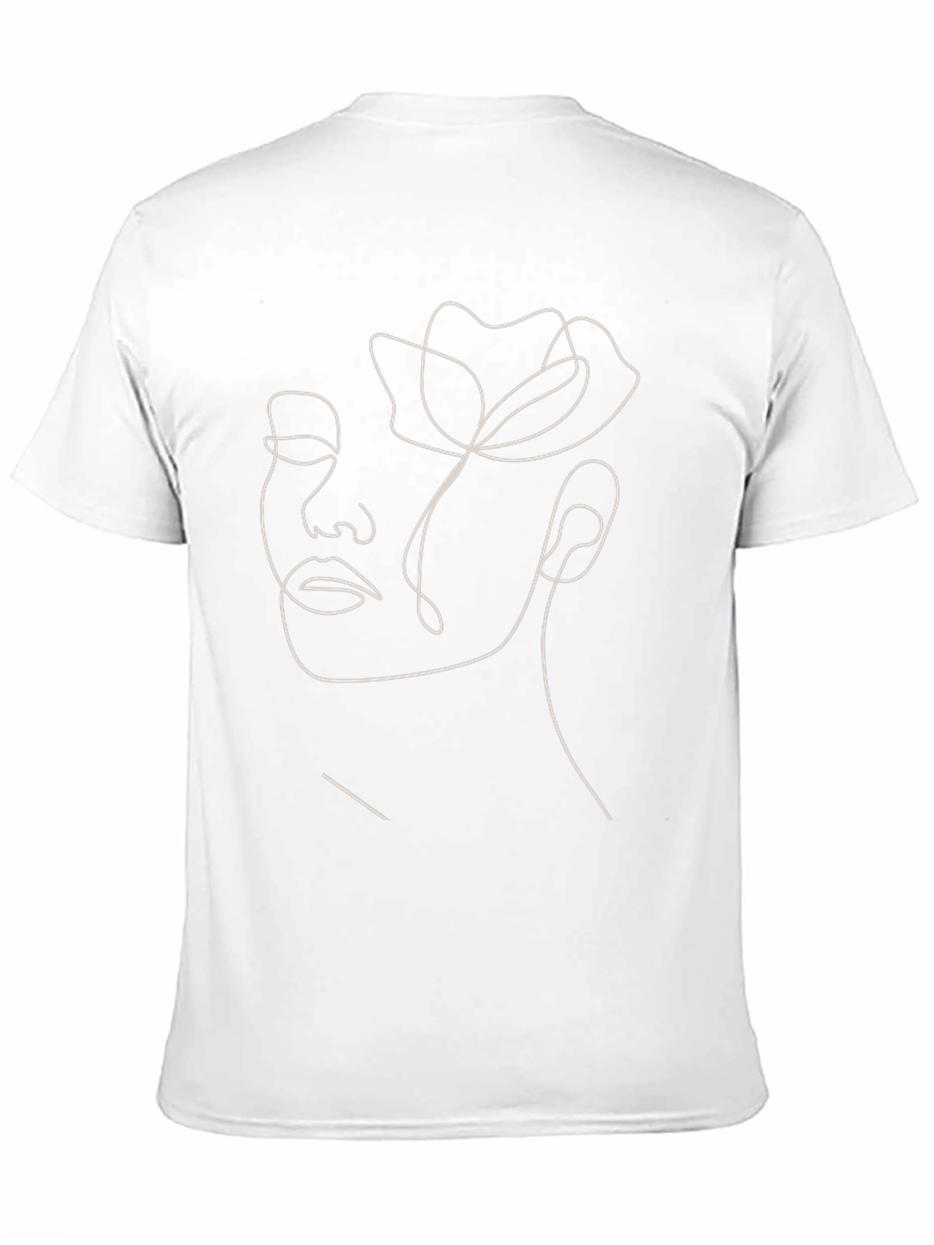 Abstract Floral Face Line Art Black T-Shirt