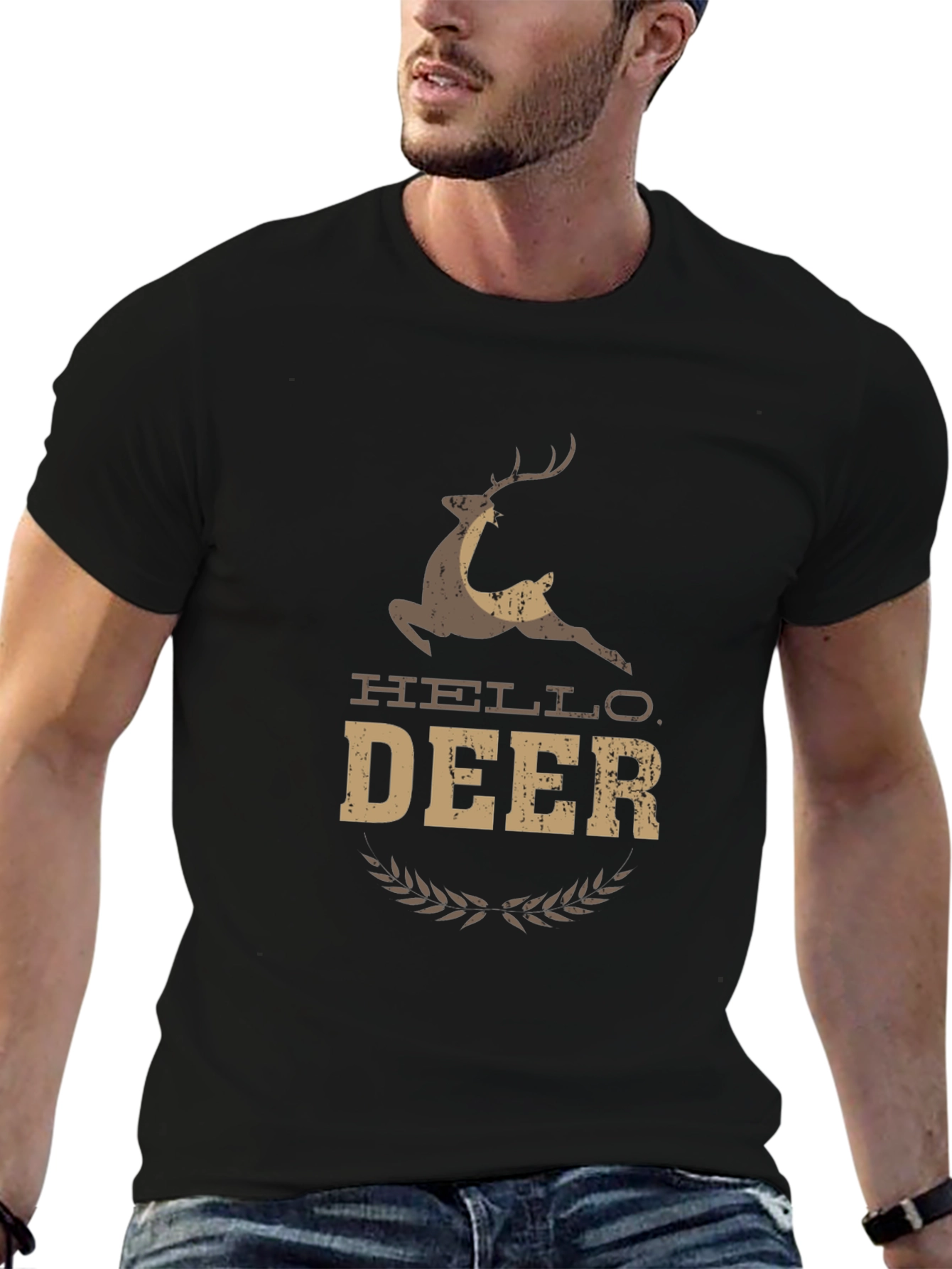 Hello Deer Graphic Tee - Unisex Black T-Shirt