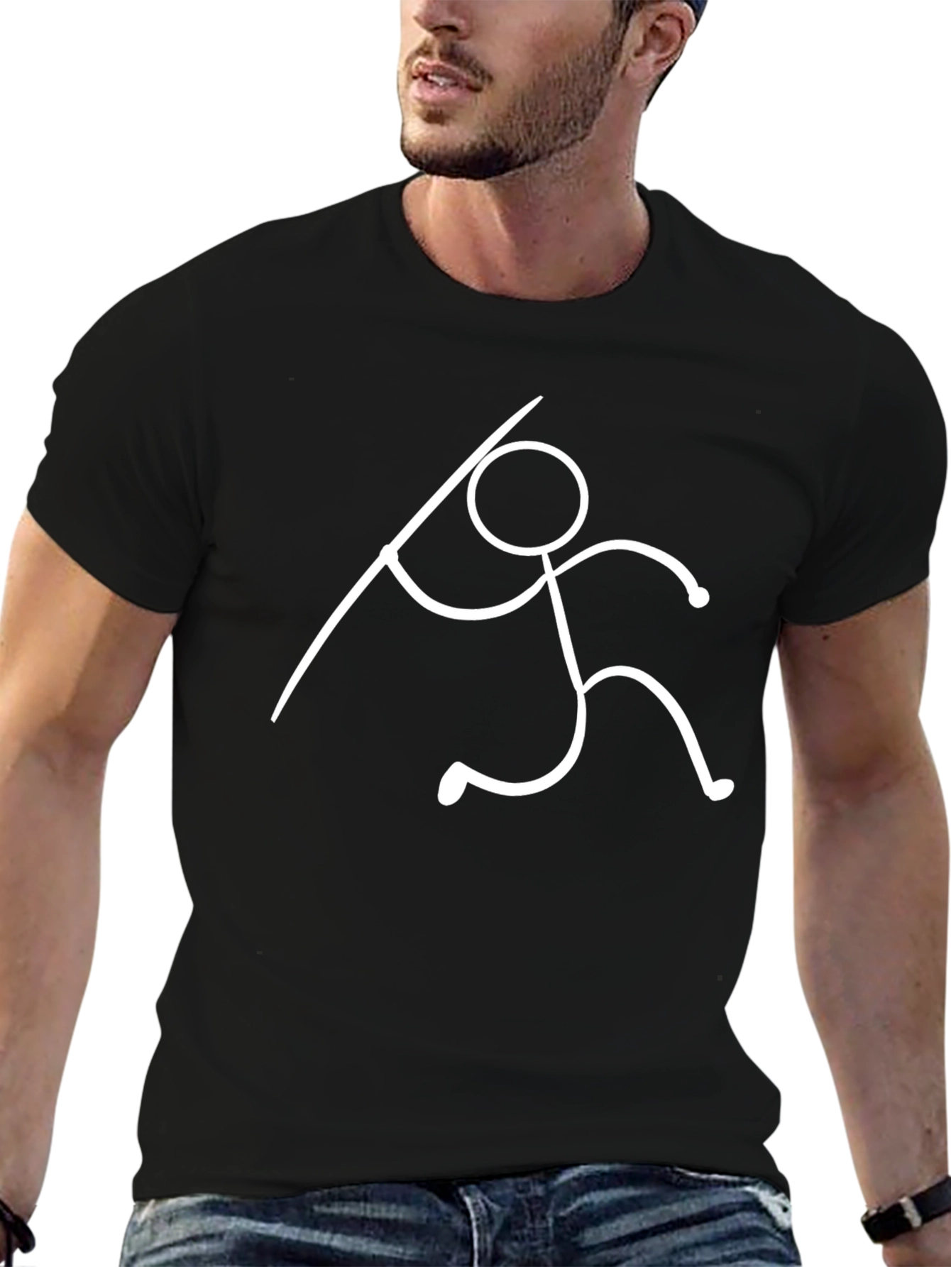 Javelin Thrower Graphic Tee - Black Cotton T-Shirt
