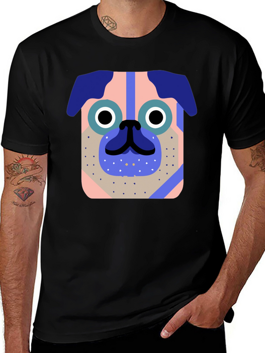 Pug Dog Graphic Tee - Modern Art Style Black T-Shirt