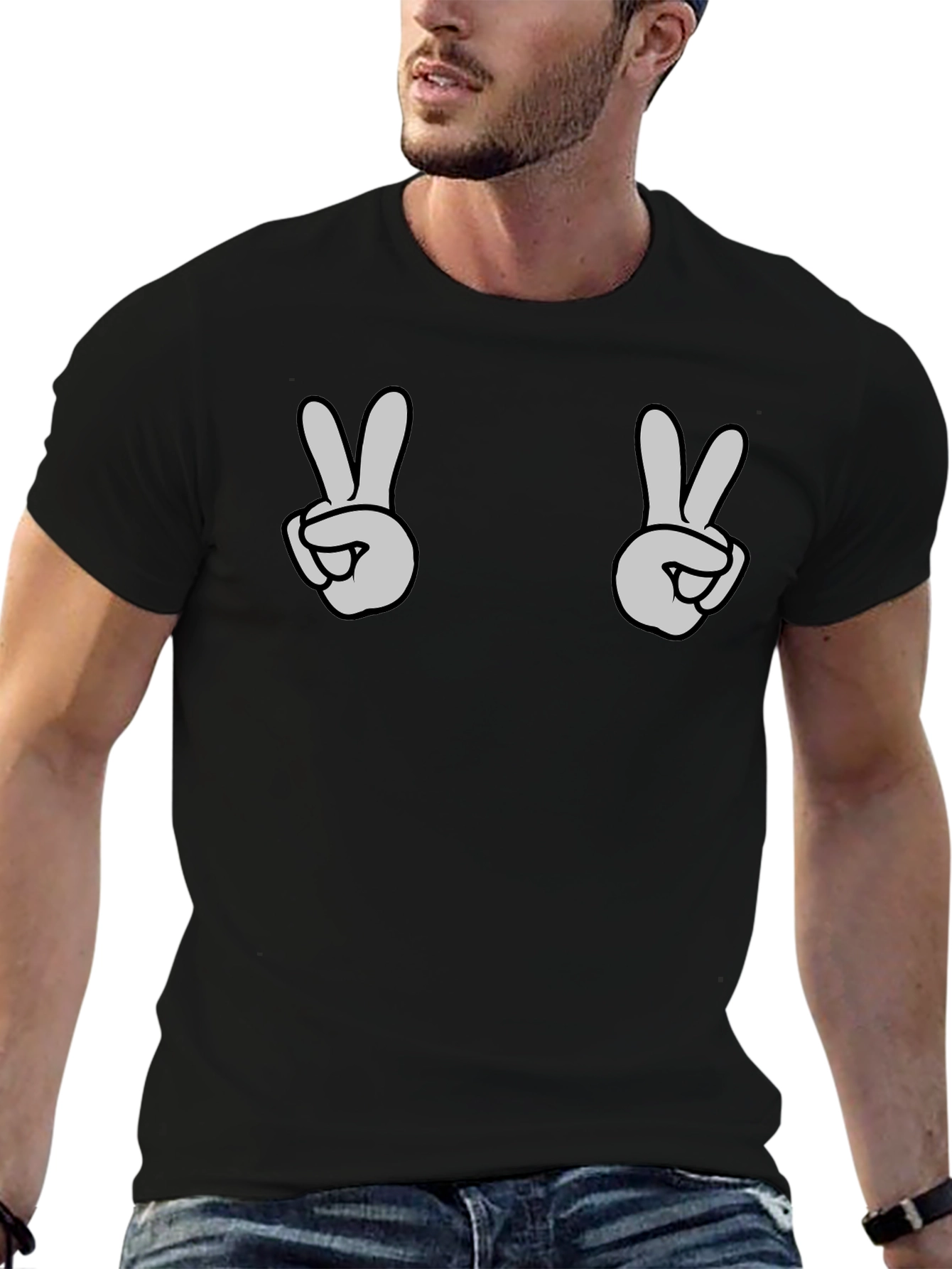 Peace Sign Graphic Tee - Black Casual Shirt