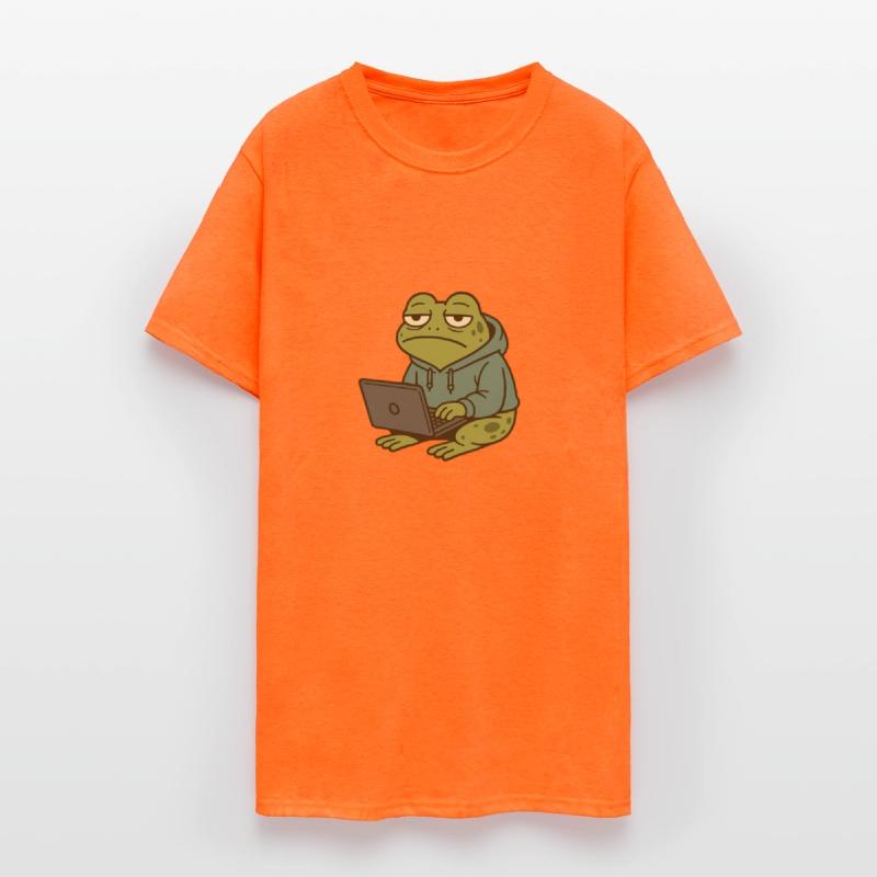 Tired Frog Working on Laptop