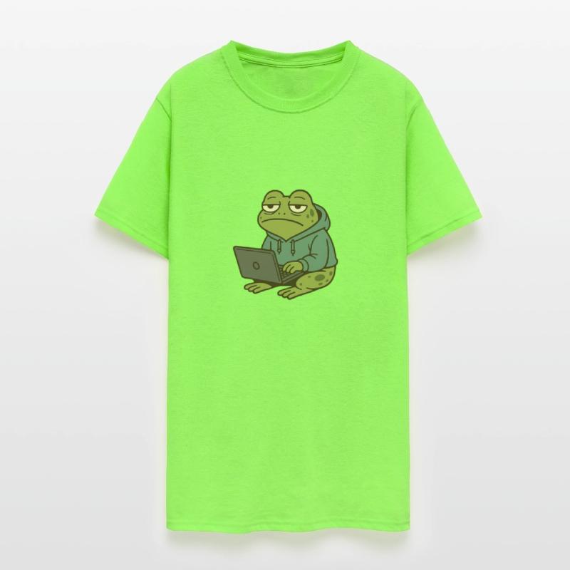 Tired Frog Working on Laptop