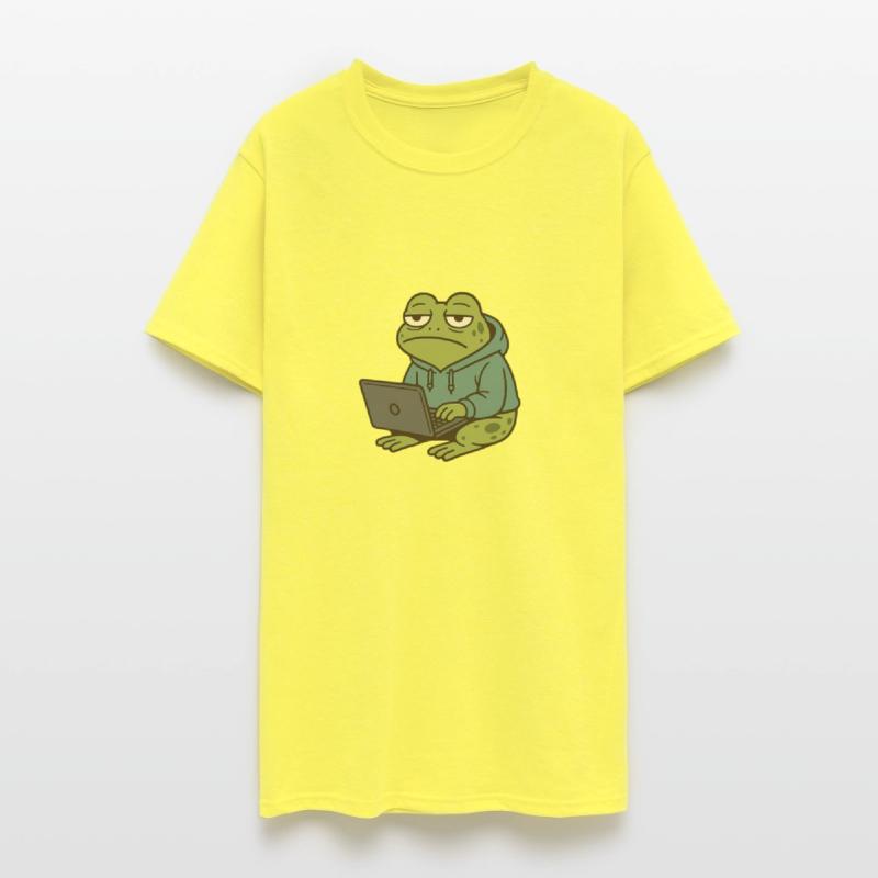 Tired Frog Working on Laptop
