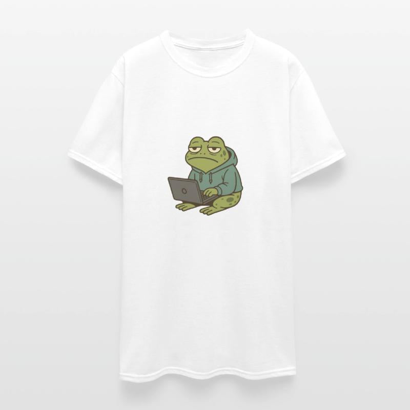 Tired Frog Working on Laptop