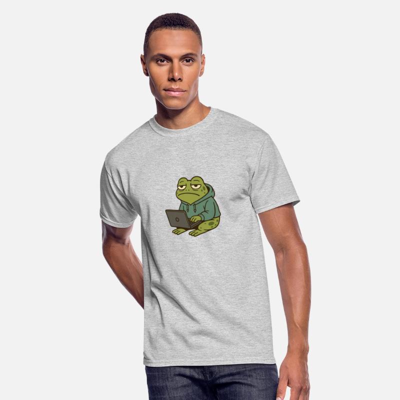 Tired Frog Working on Laptop