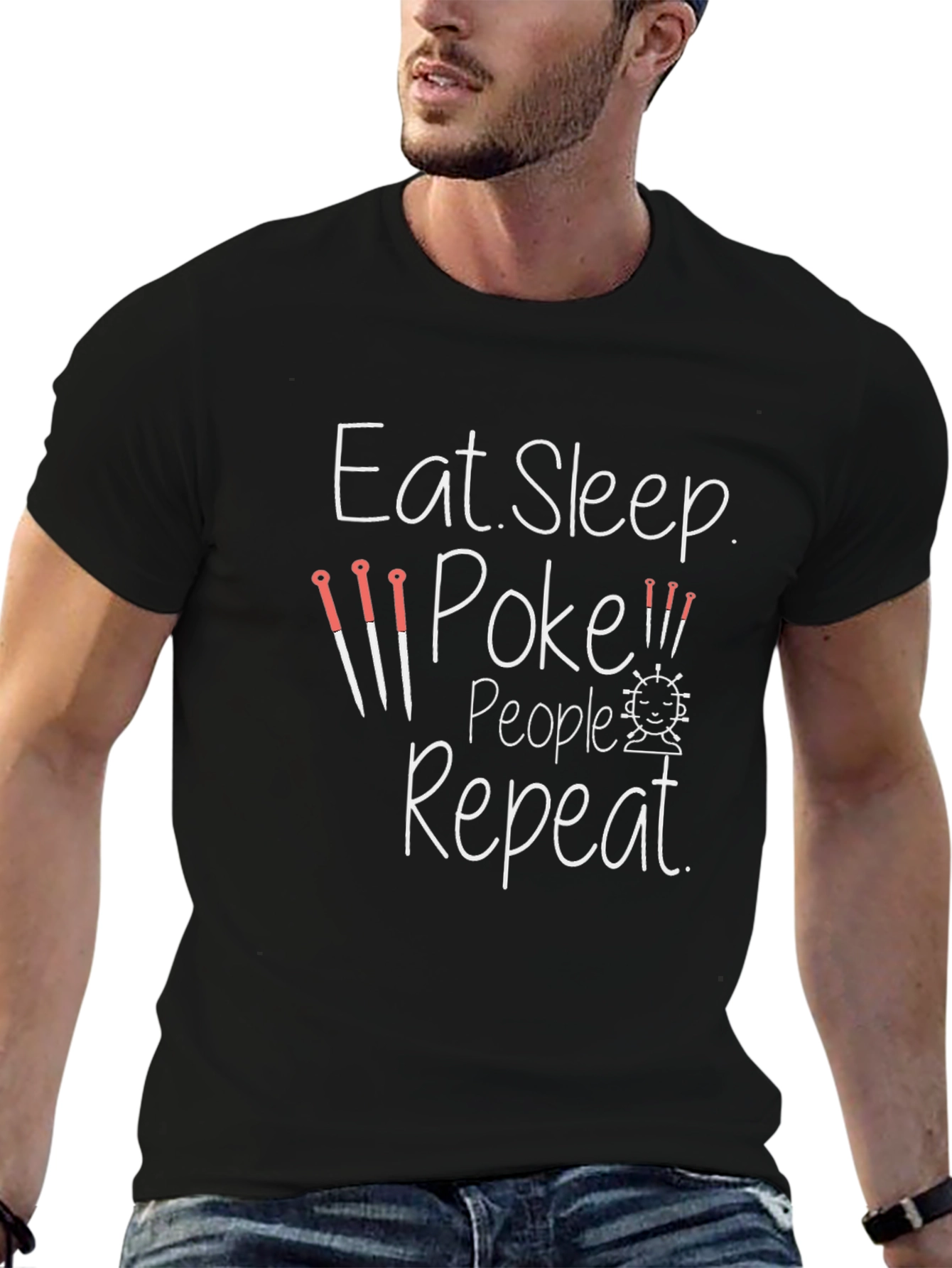 Eat Sleep Poke People Repeat Black T-Shirt