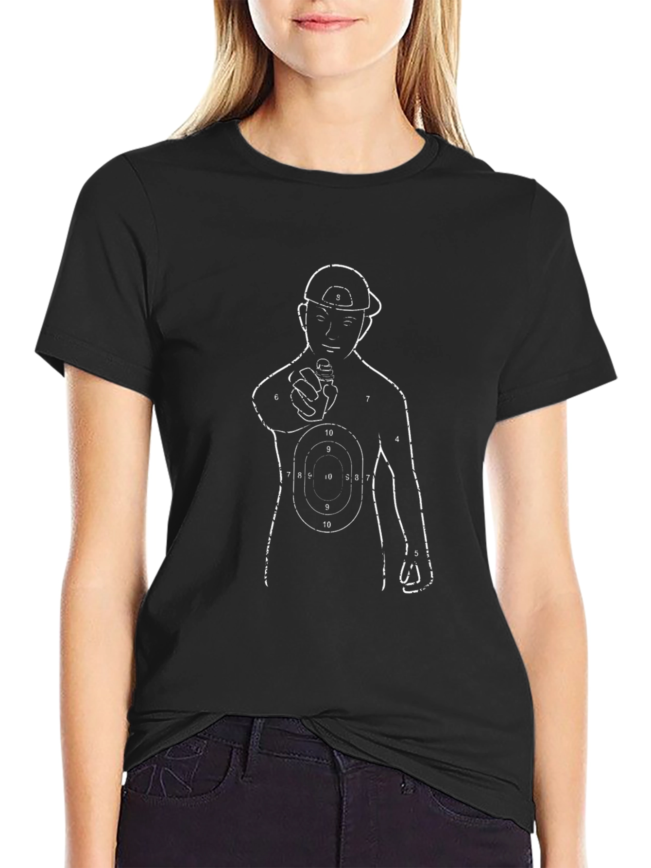 Graphic Tee: Man Holding Gun Bullseye T-Shirt