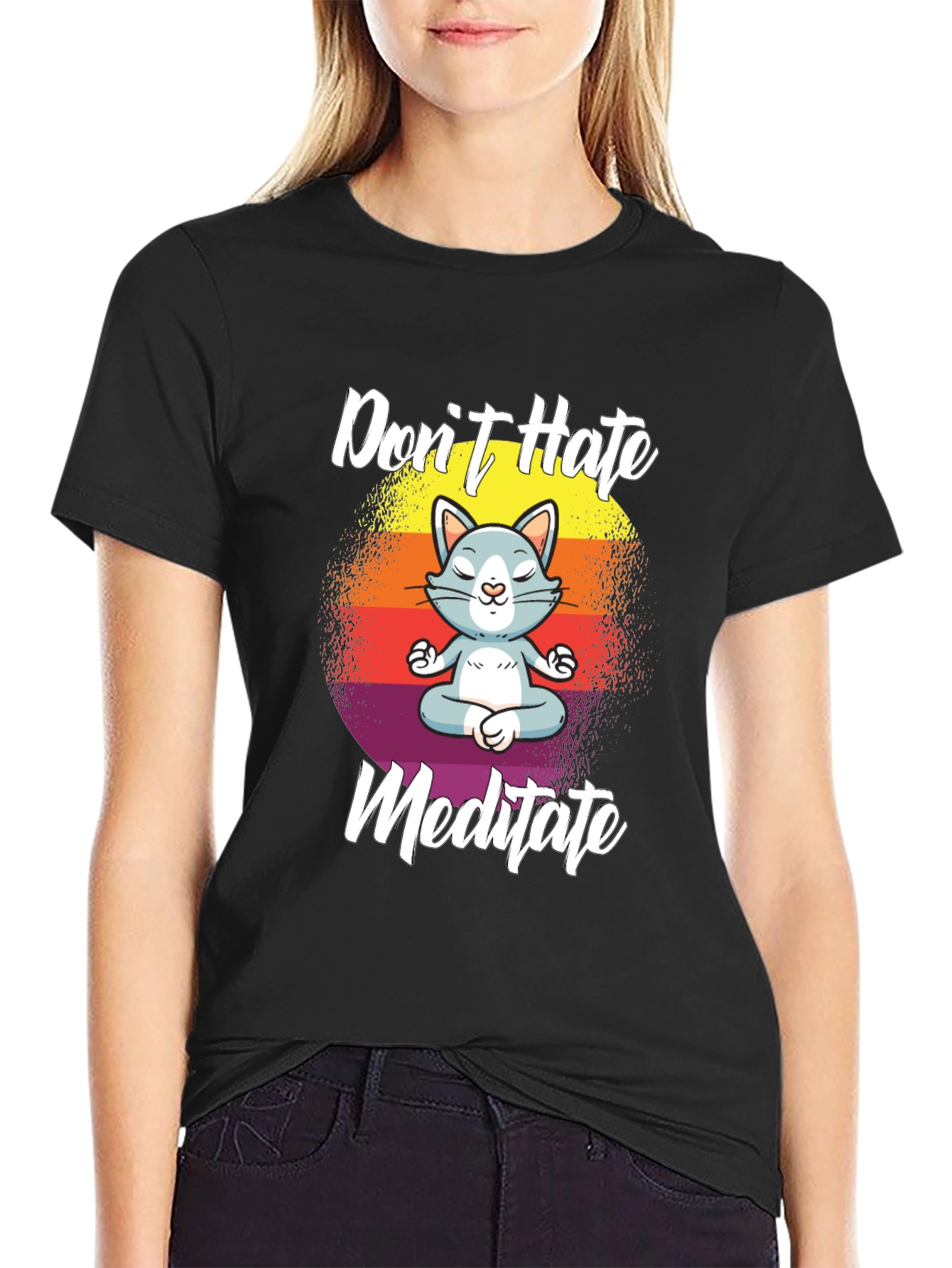 Dont Hate Meditate Cat T-Shirt Yoga Lover