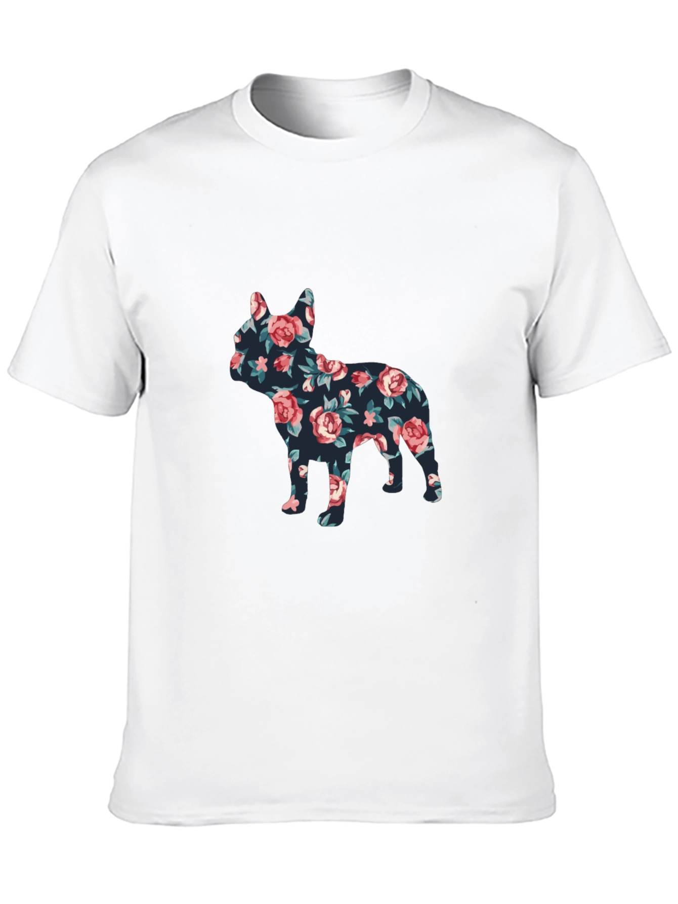 Floral French Bulldog Graphic Mens Black T-Shirt