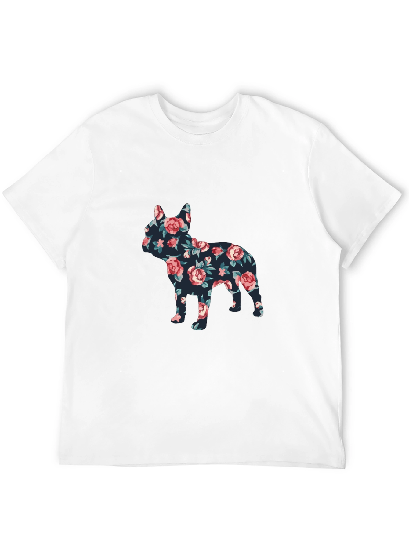 Floral French Bulldog Graphic Mens Black T-Shirt