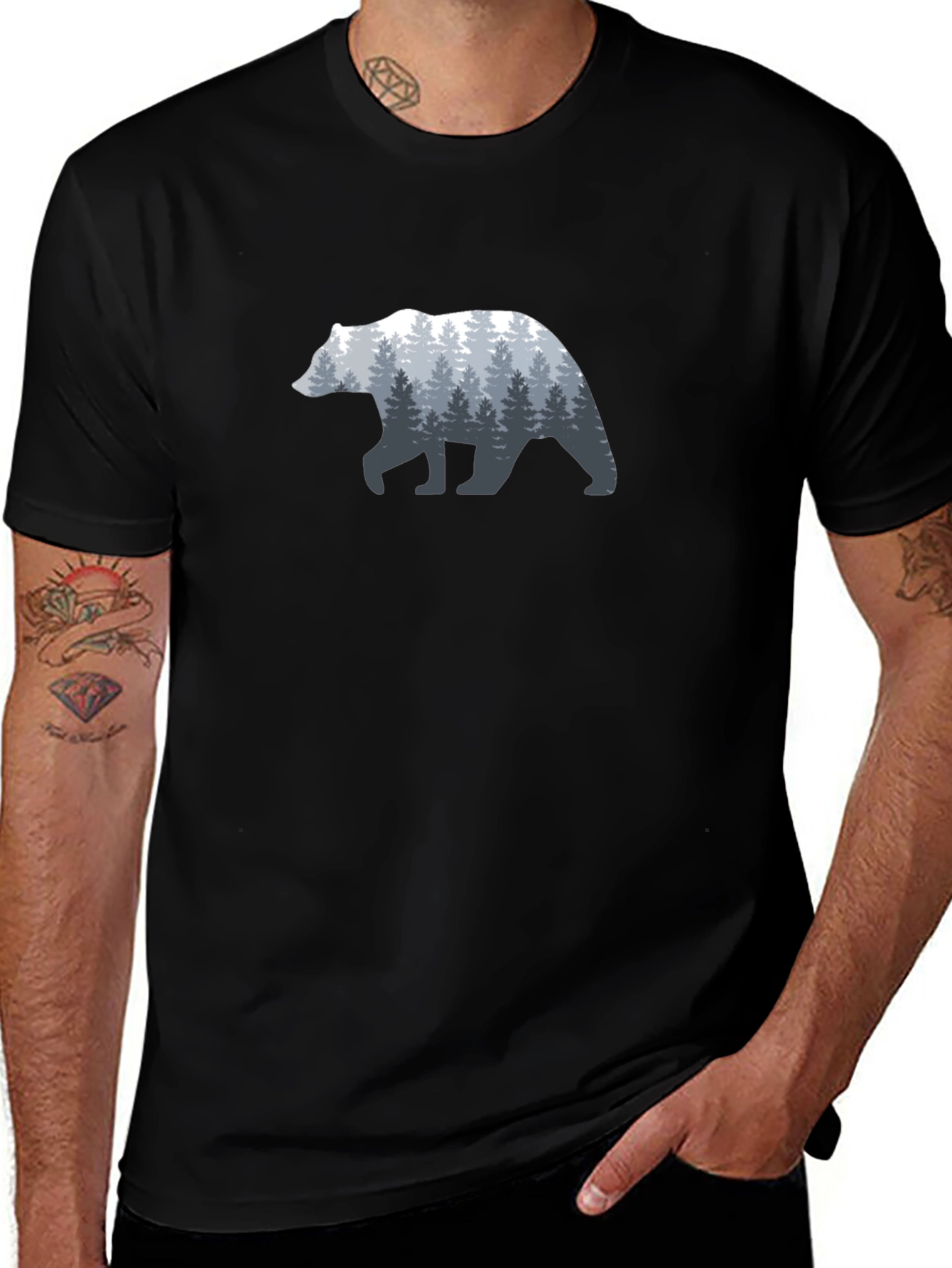 Nature Bear Graphic Tee - Mens Black T-Shirt
