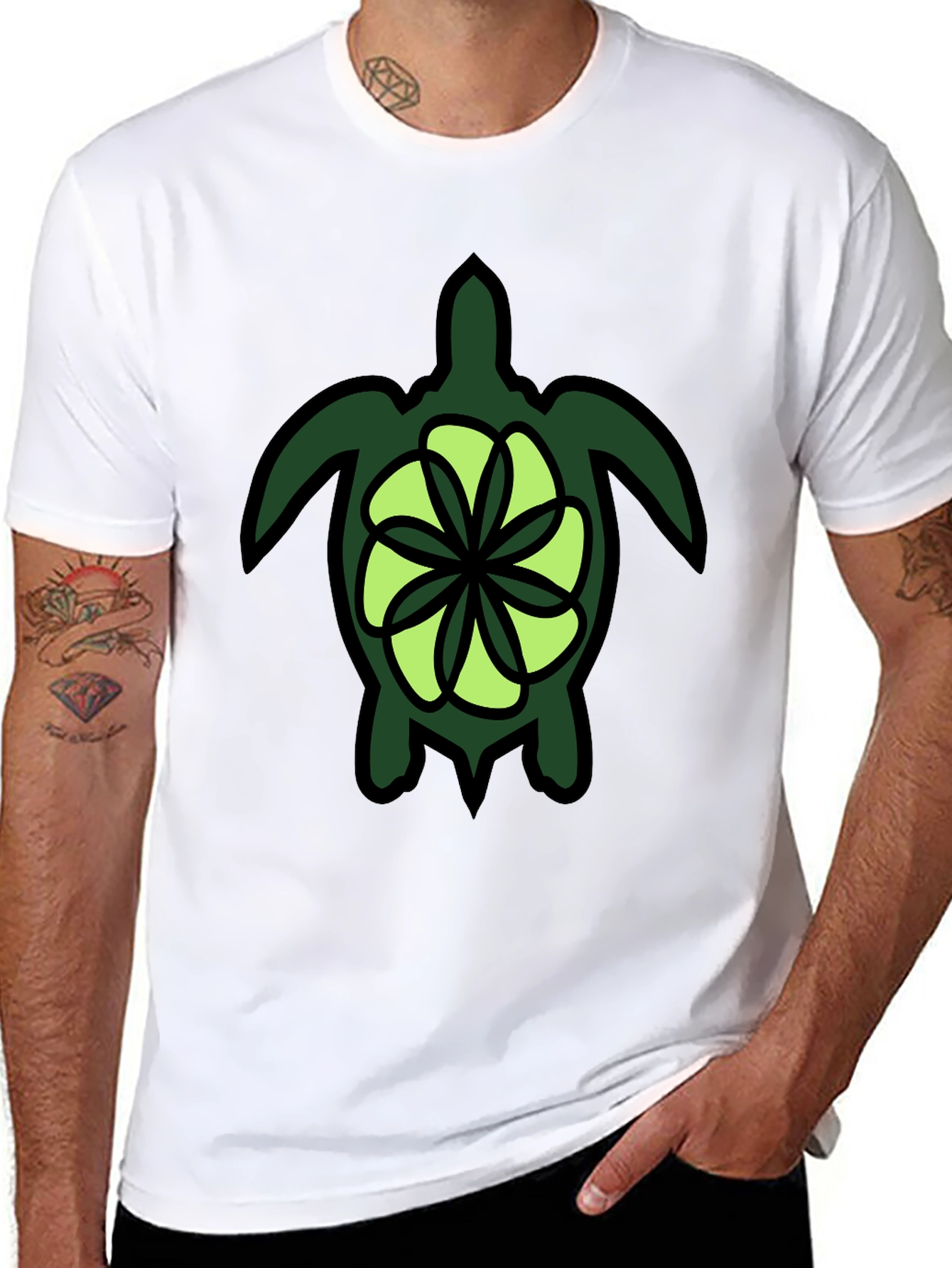 Turtle Graphic Print Mens Black T-Shirt