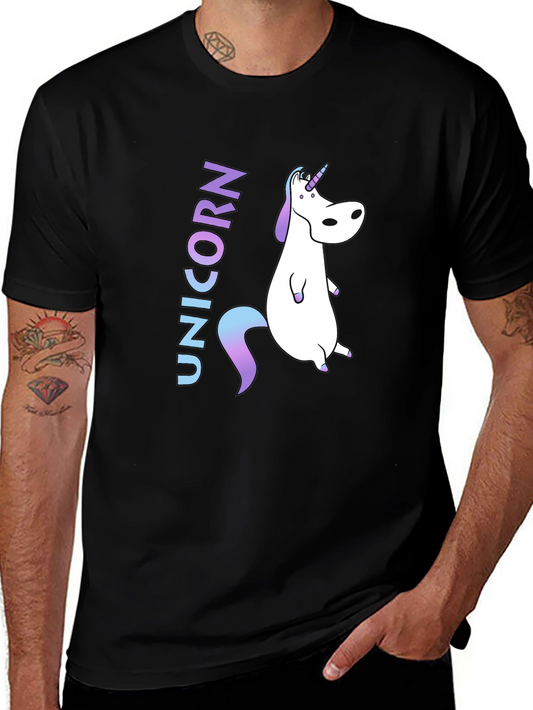 Unicorn Cartoon Graphic T-Shirt - Mens Black Tee