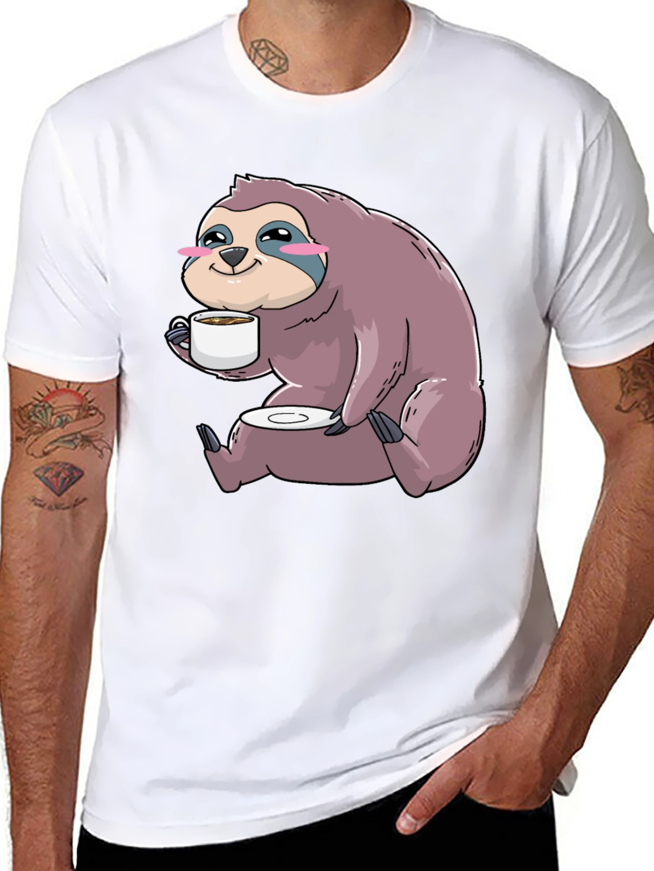 Sloth Coffee T-Shirt - Cute Cartoon Sloth Drinking Coffee