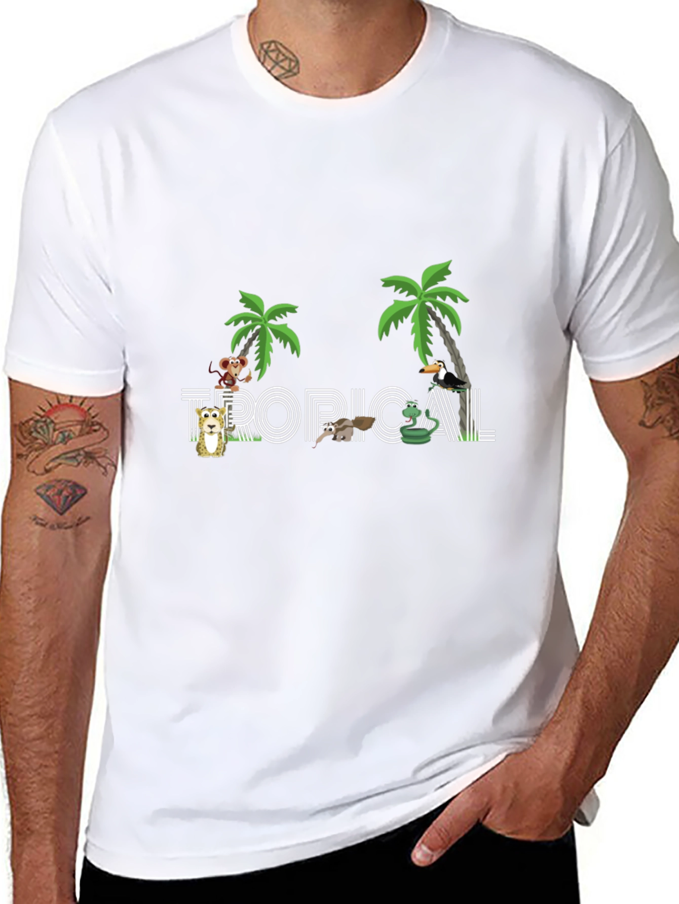 Tropical Graphic Print Black T-Shirt