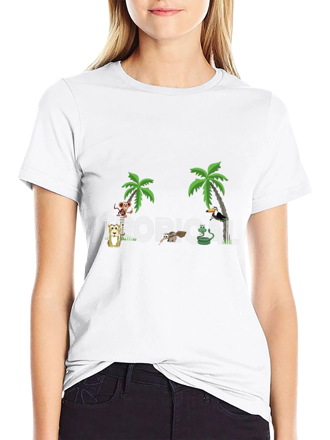 Tropical Graphic Print Black T-Shirt
