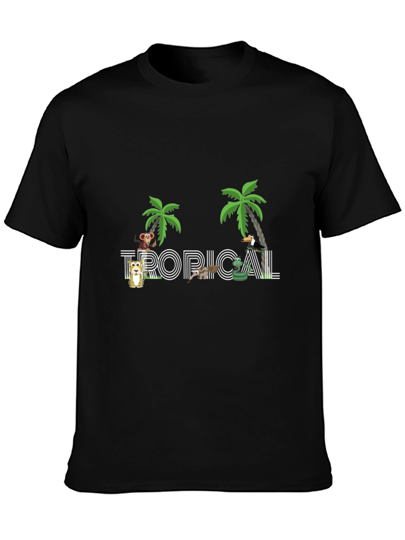 Tropical Graphic Print Black T-Shirt