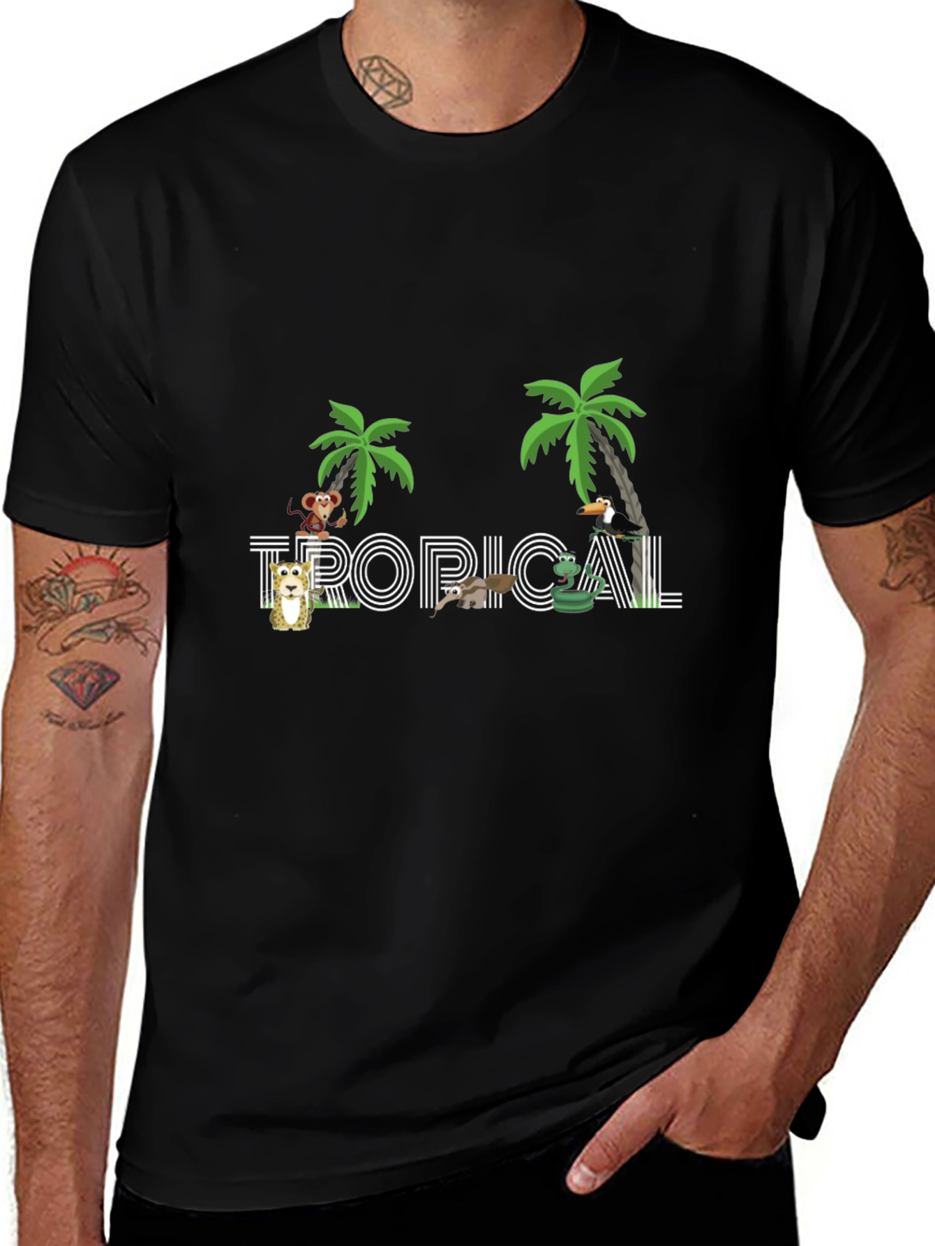 Tropical Graphic Print Black T-Shirt