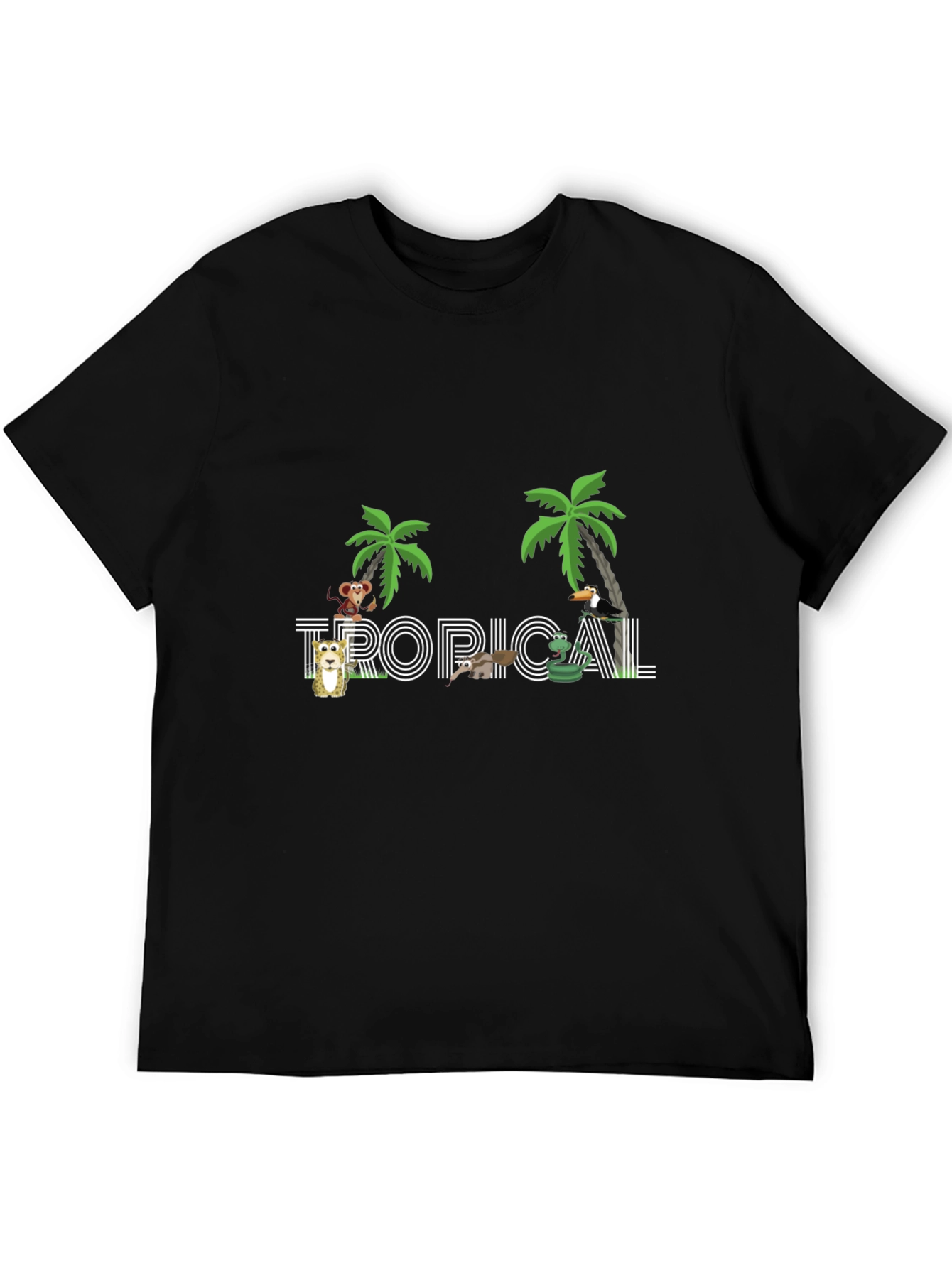 Tropical Graphic Print Black T-Shirt