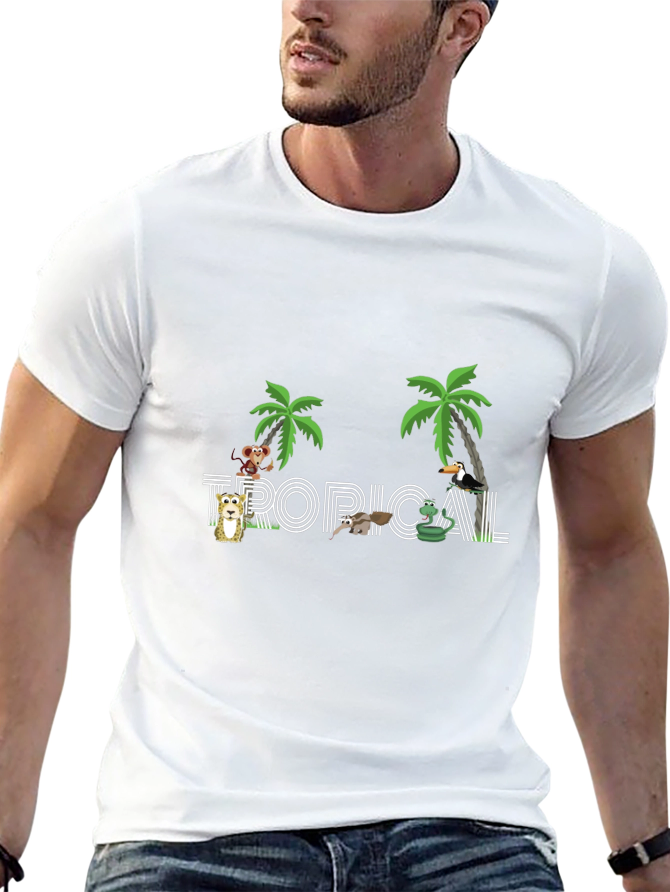 Tropical Graphic Print Black T-Shirt