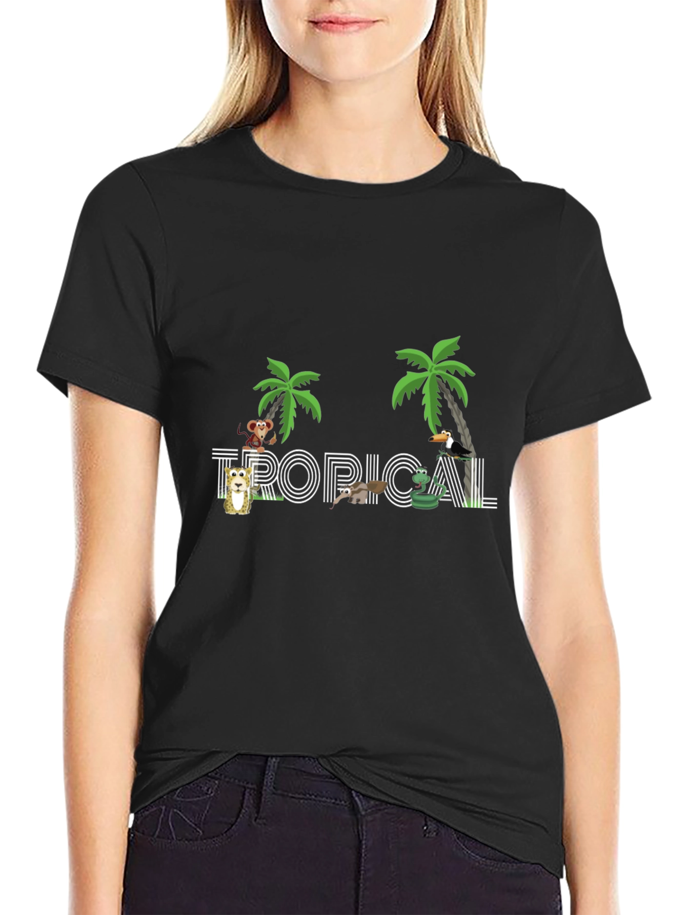 Tropical Graphic Print Black T-Shirt