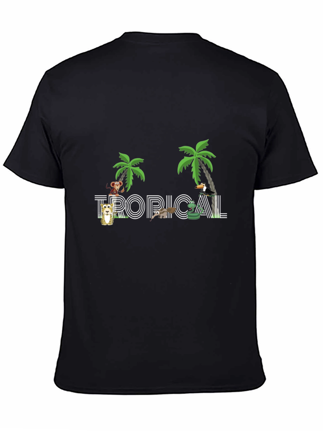 Tropical Graphic Print Black T-Shirt