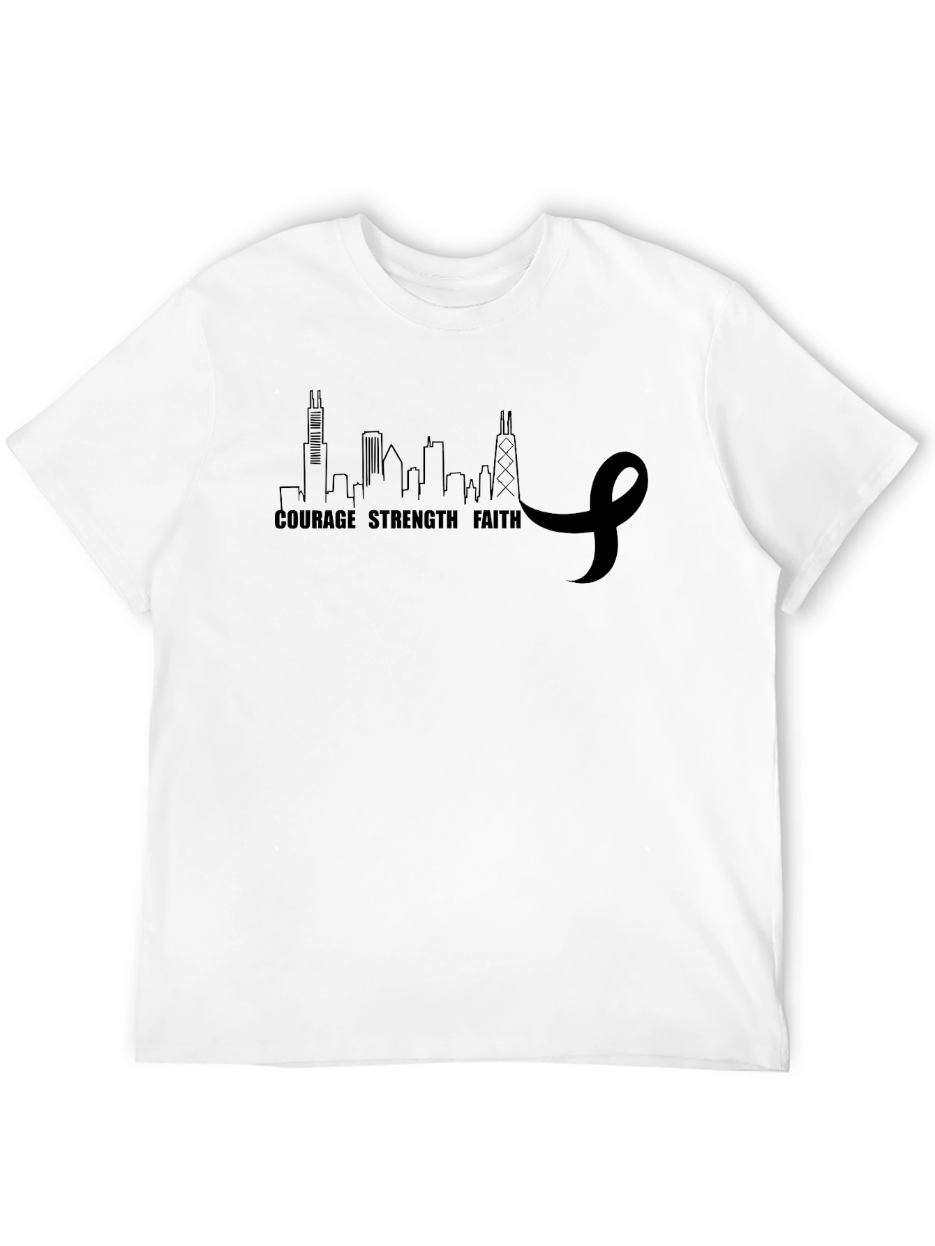 Courage Strength Faith Chicago Skyline Ribbon T-Shirt