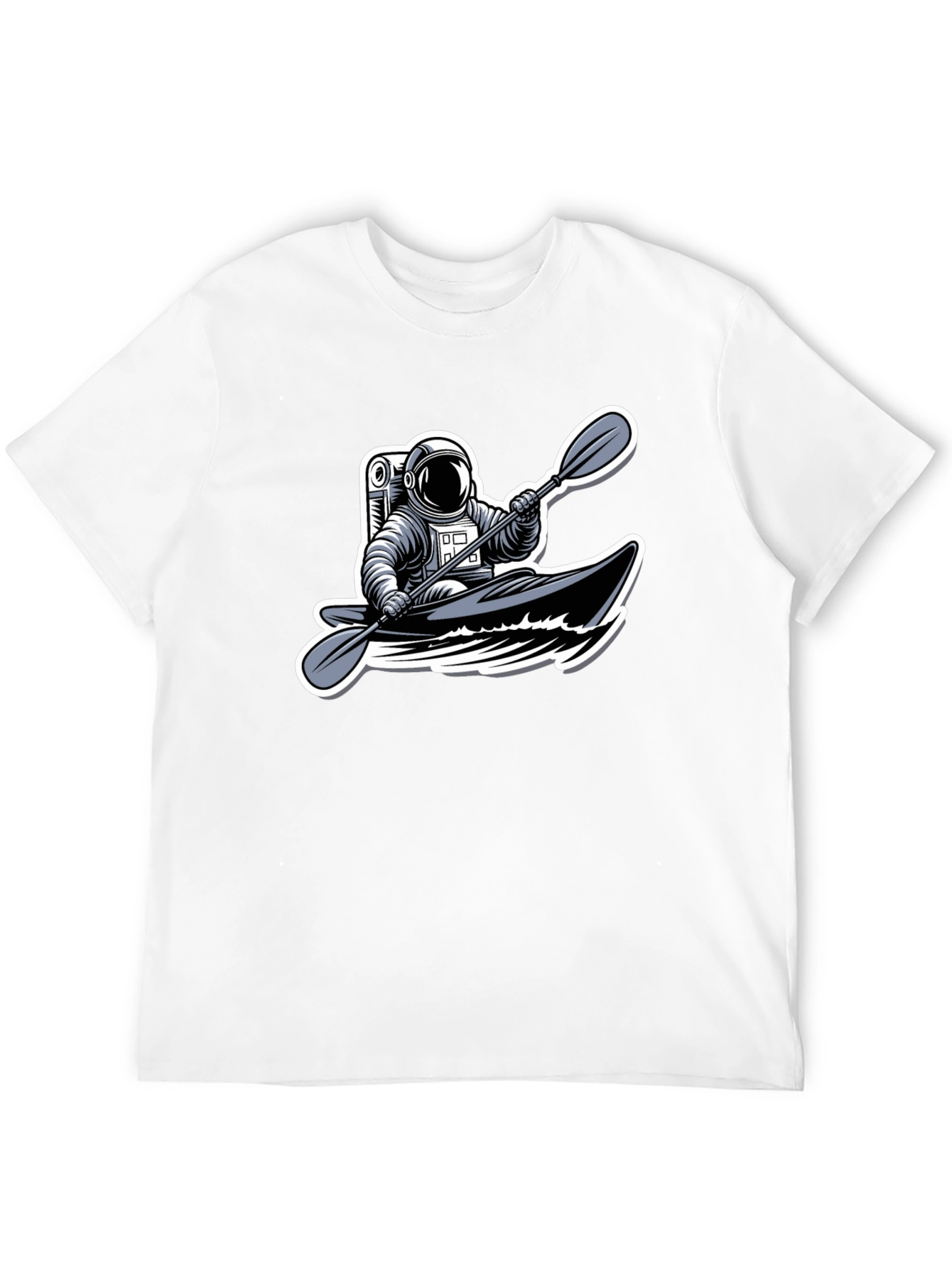 Astronaut Kayaking Graphic Tee - Outer Space Adventure Shirt