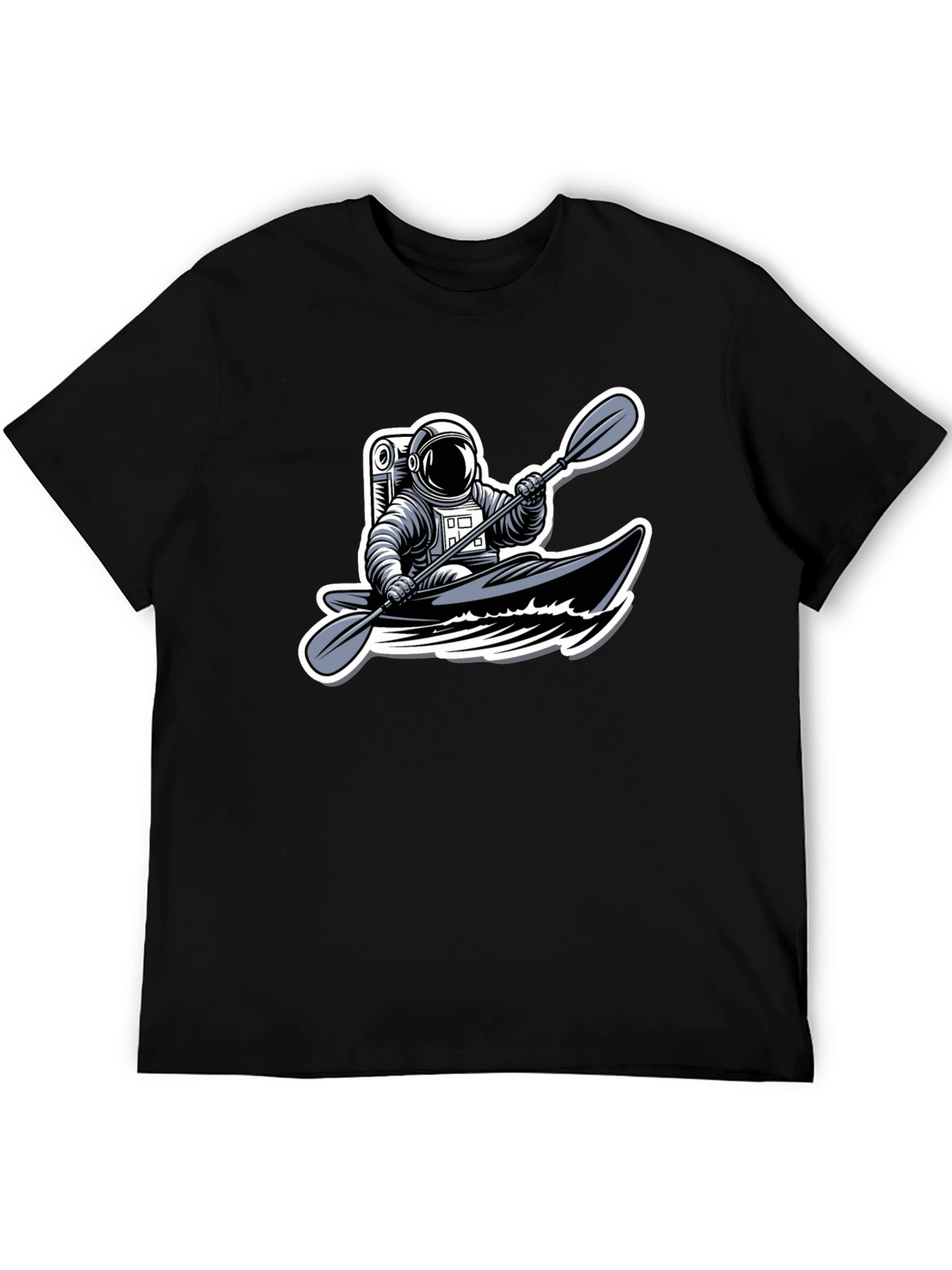 Astronaut Kayaking Graphic Tee - Outer Space Adventure Shirt