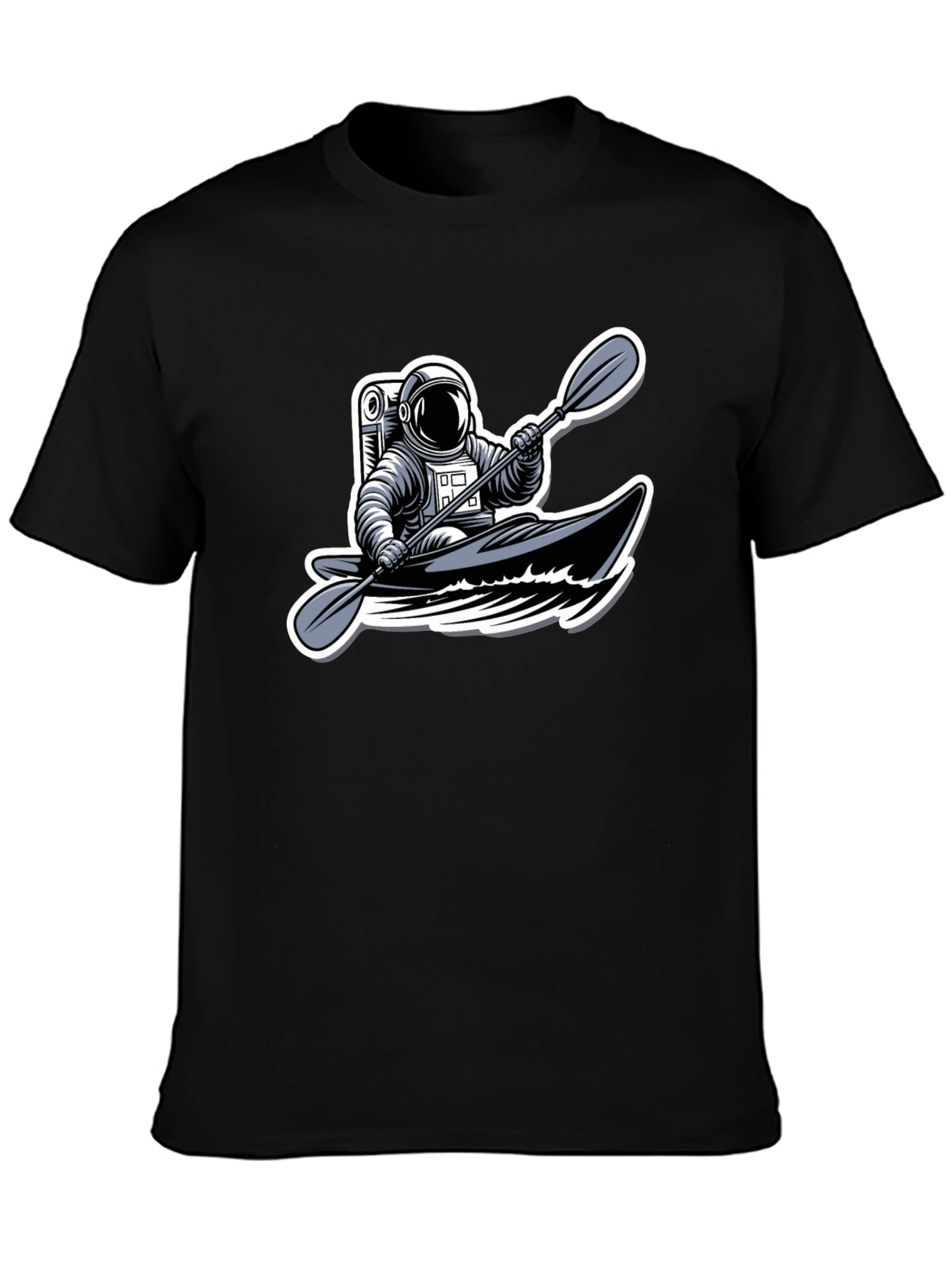 Astronaut Kayaking Graphic Tee - Outer Space Adventure Shirt