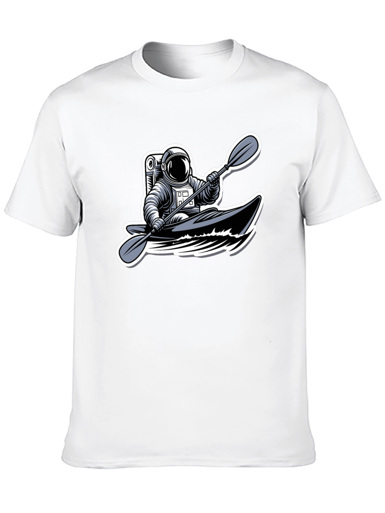 Astronaut Kayaking Graphic Tee - Outer Space Adventure Shirt